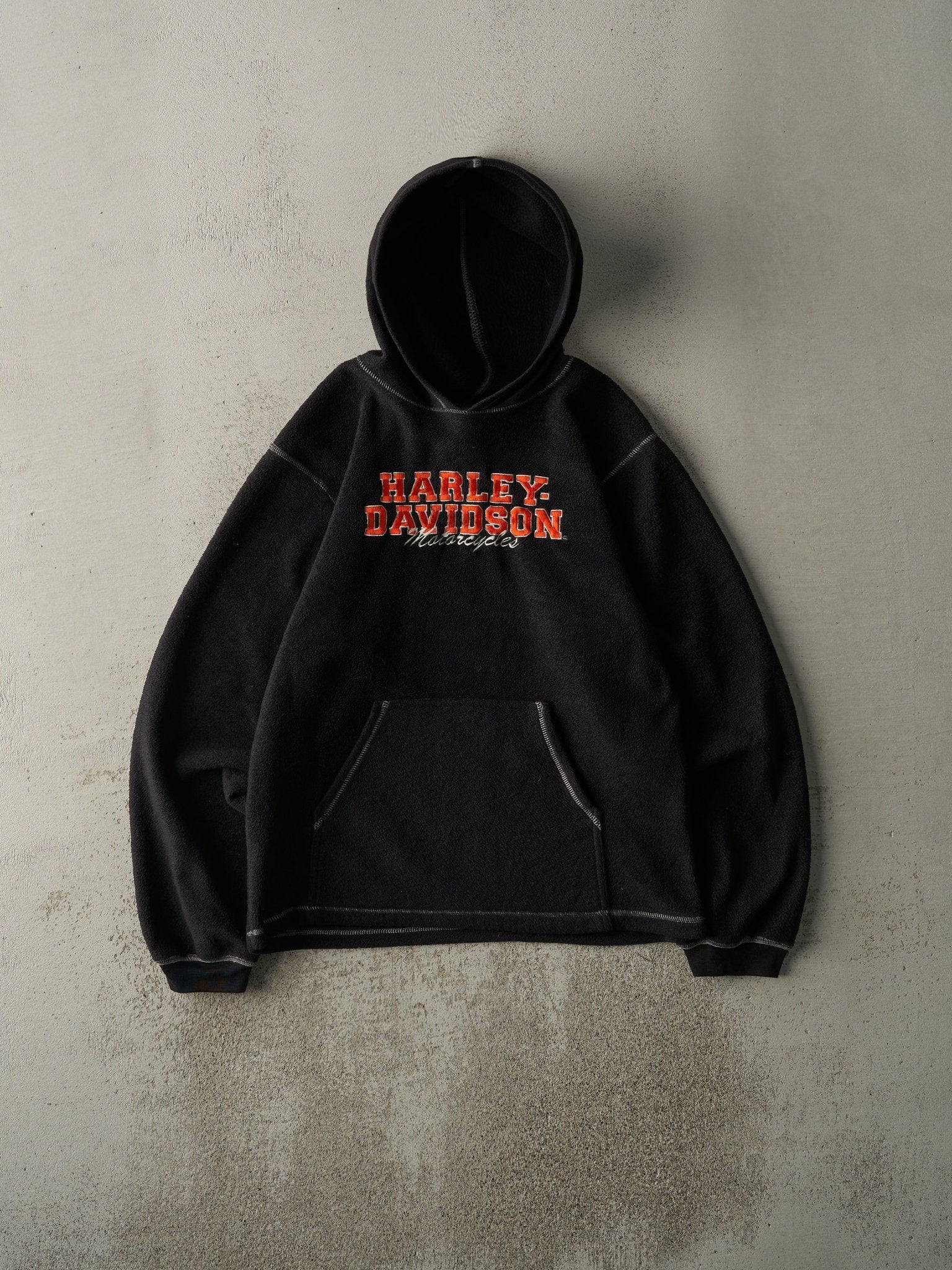 Vintage Y2K Black Harley Davidson Embroidered Fleece Hoodie (M)