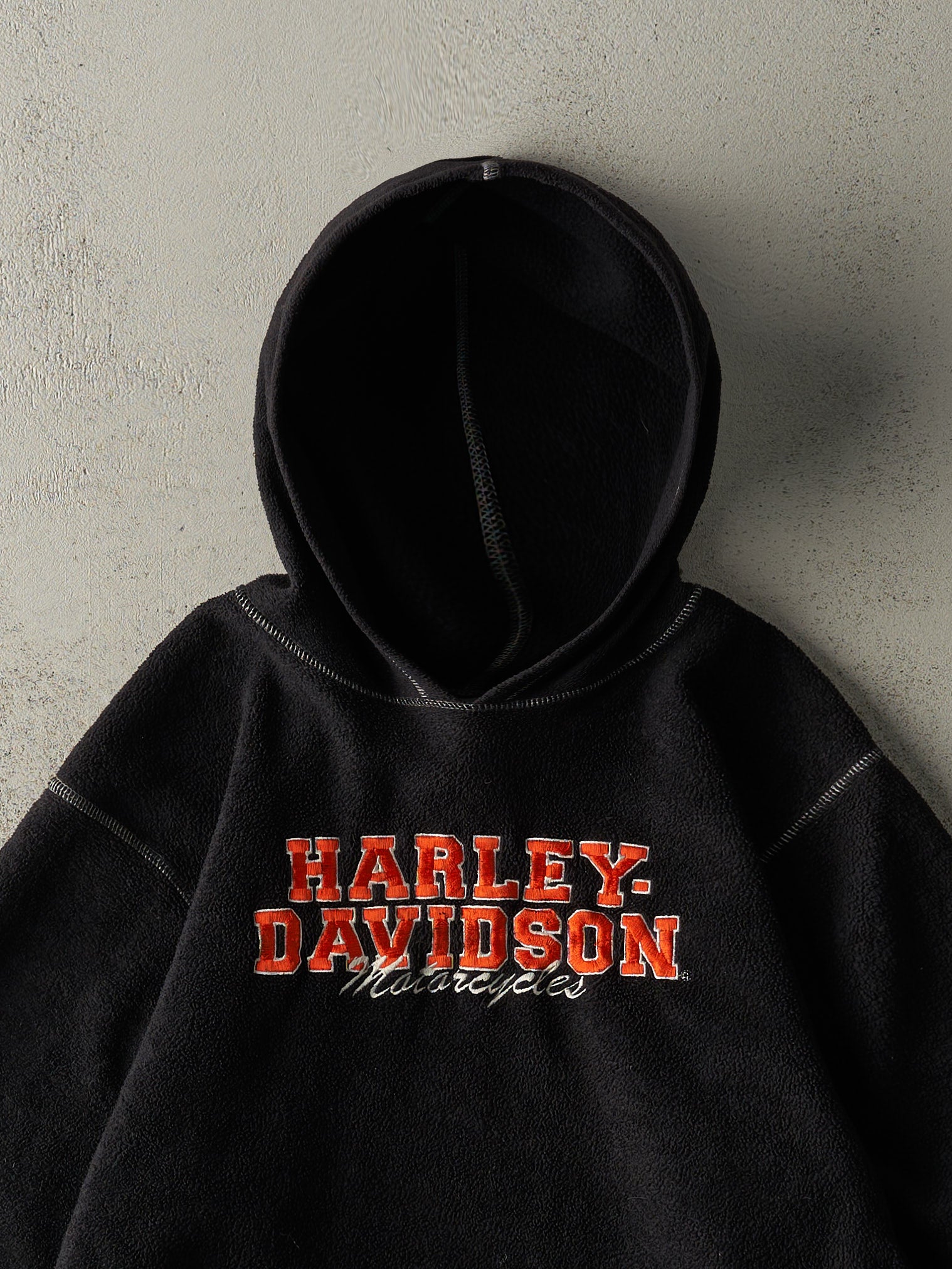 Vintage Y2K Black Harley Davidson Embroidered Fleece Hoodie (M)