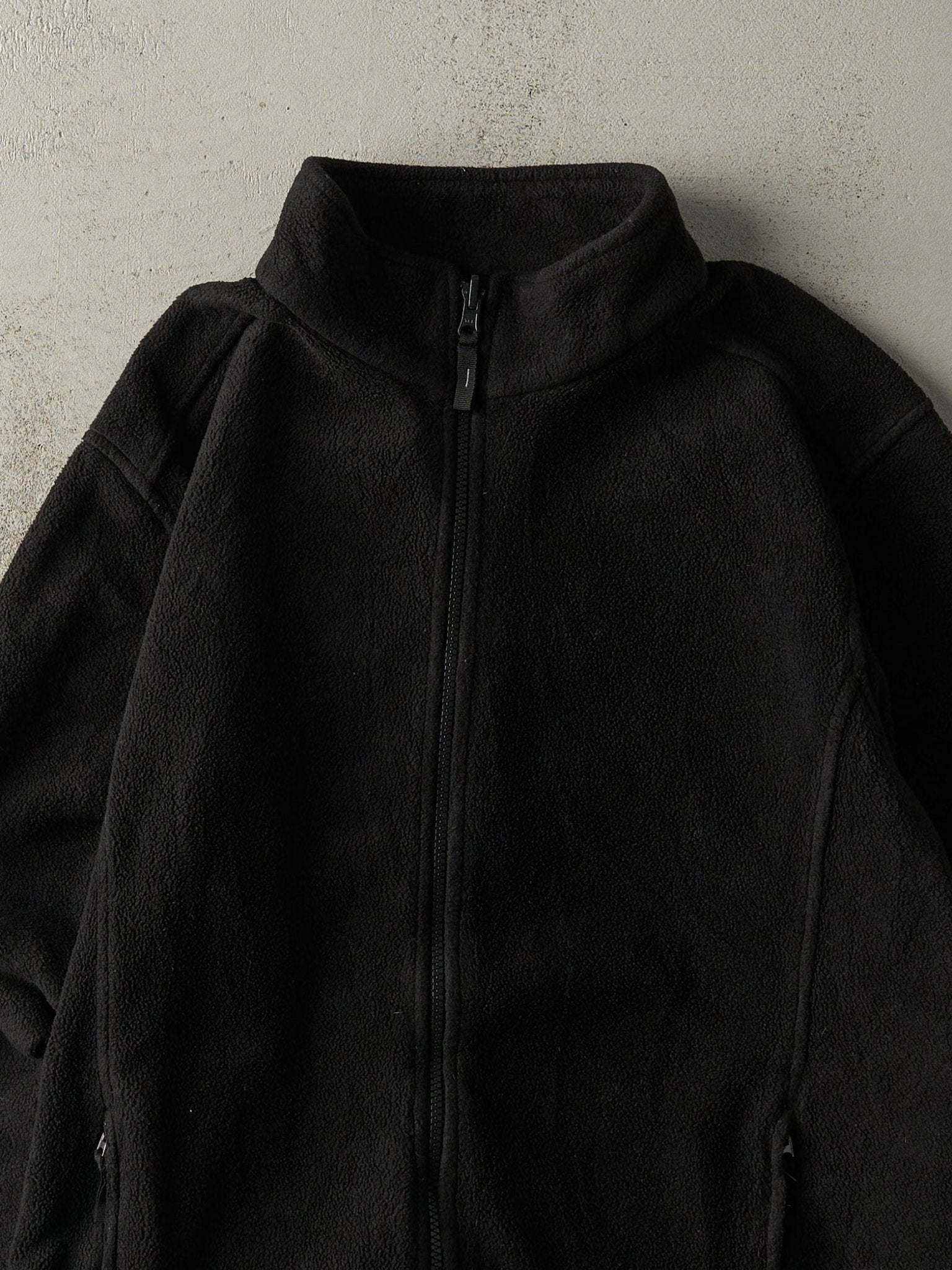 Vintage Y2K Black Zip Up Fleece Sweatshirt (XL)