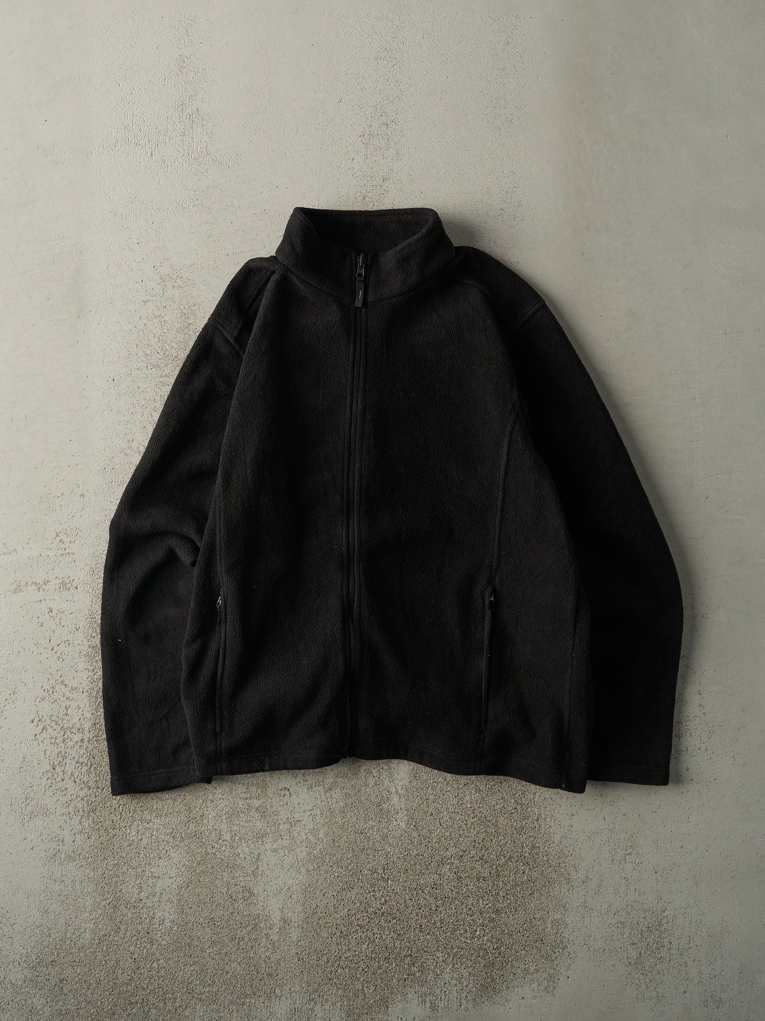 Vintage Y2K Black Zip Up Fleece Sweatshirt (L)