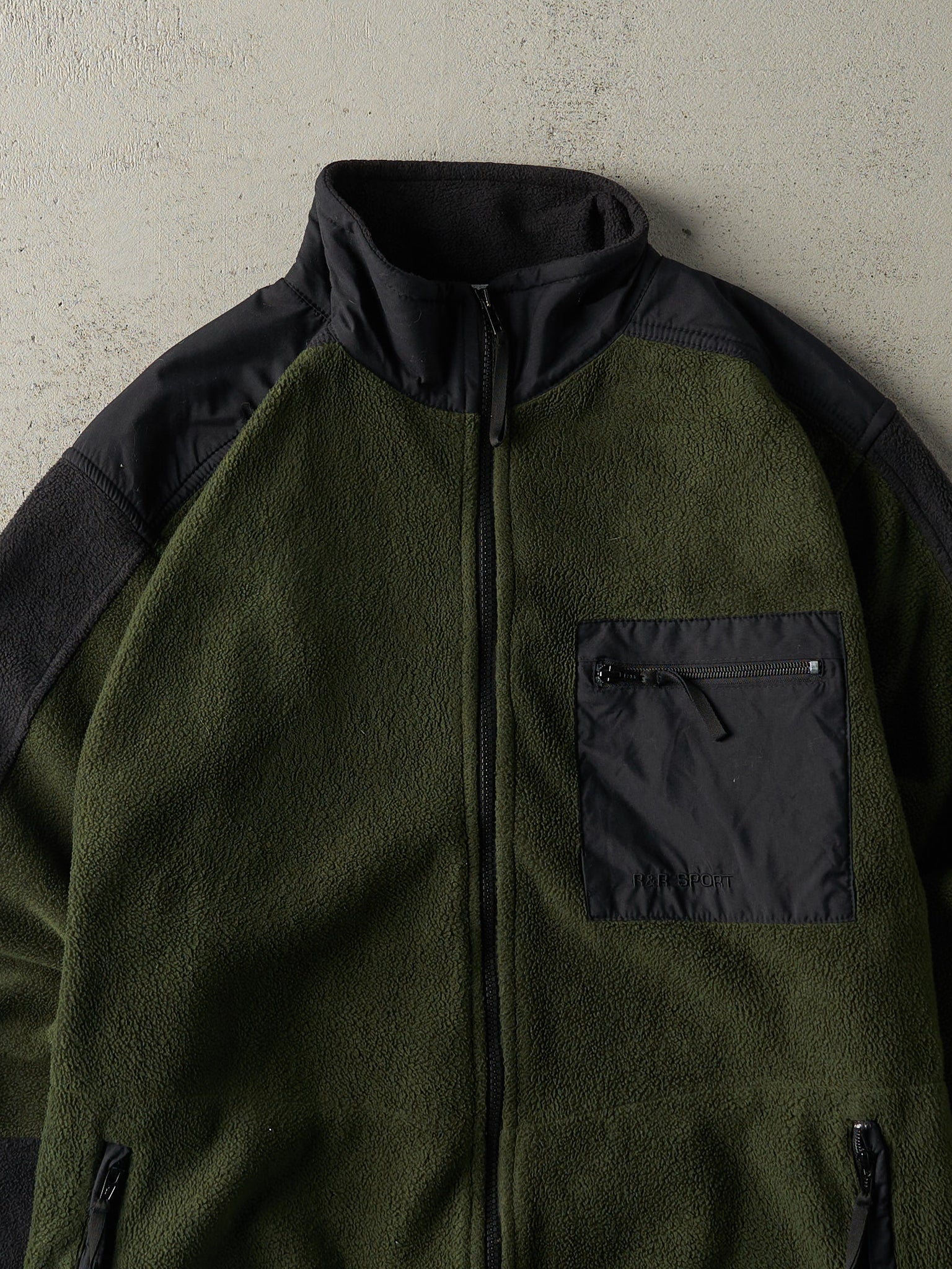 Vintage 90s Green & Black Fleece Zip Up Jacket (M)