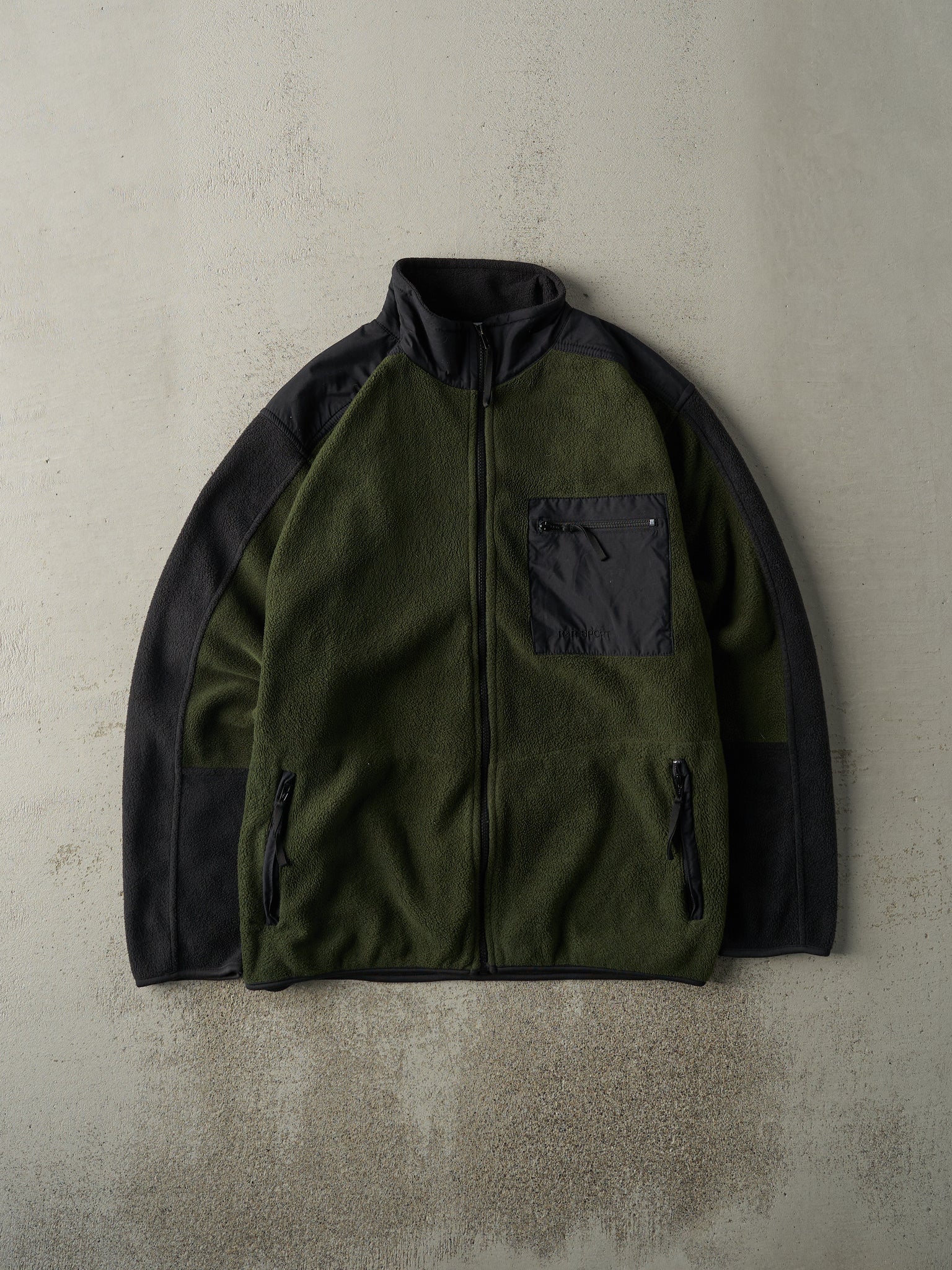 Vintage 90s Green & Black Fleece Zip Up Jacket (M)