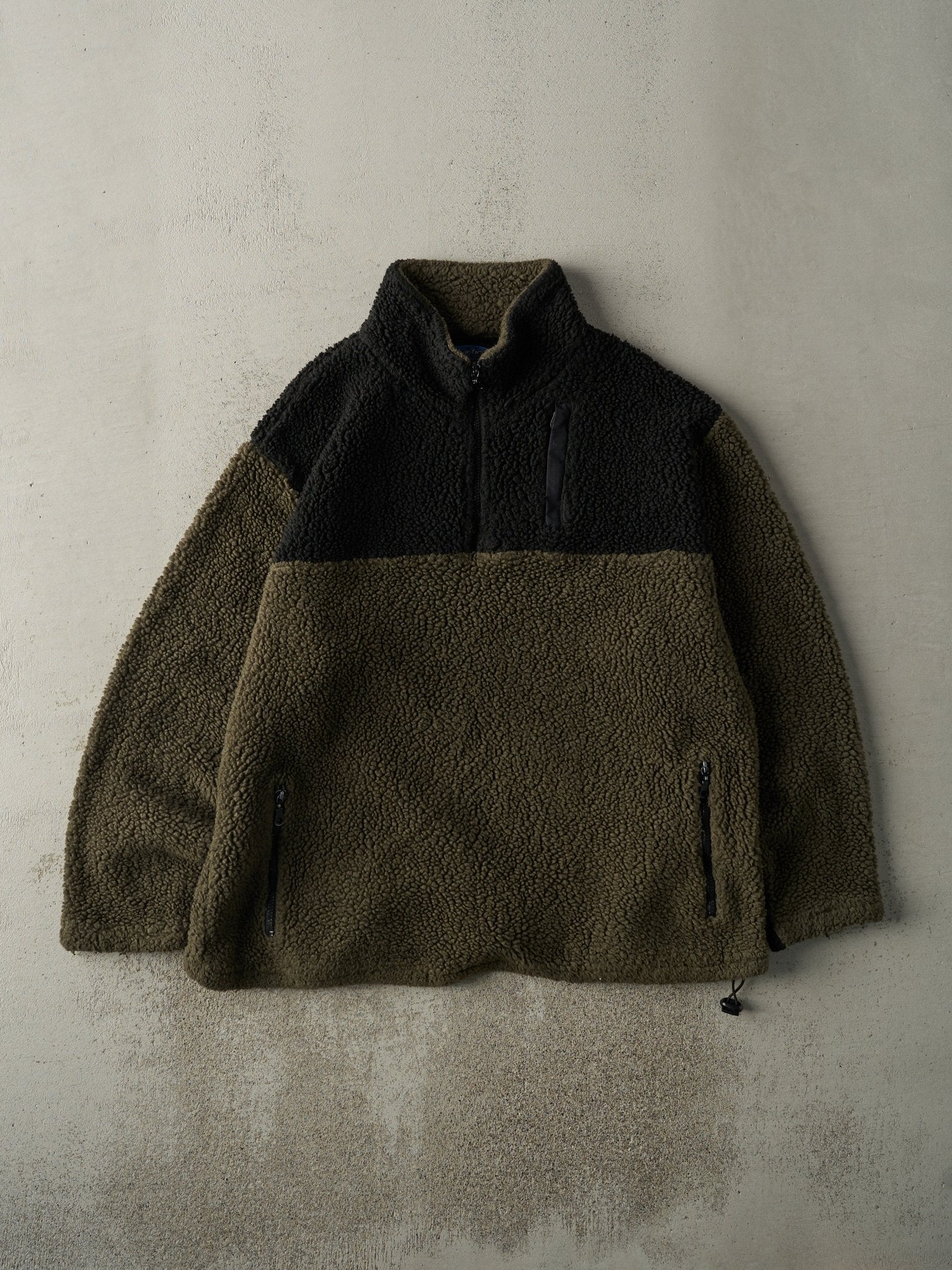 Vintage 90s Green & Black Sherpa Quarter Zip Jacket (XL)
