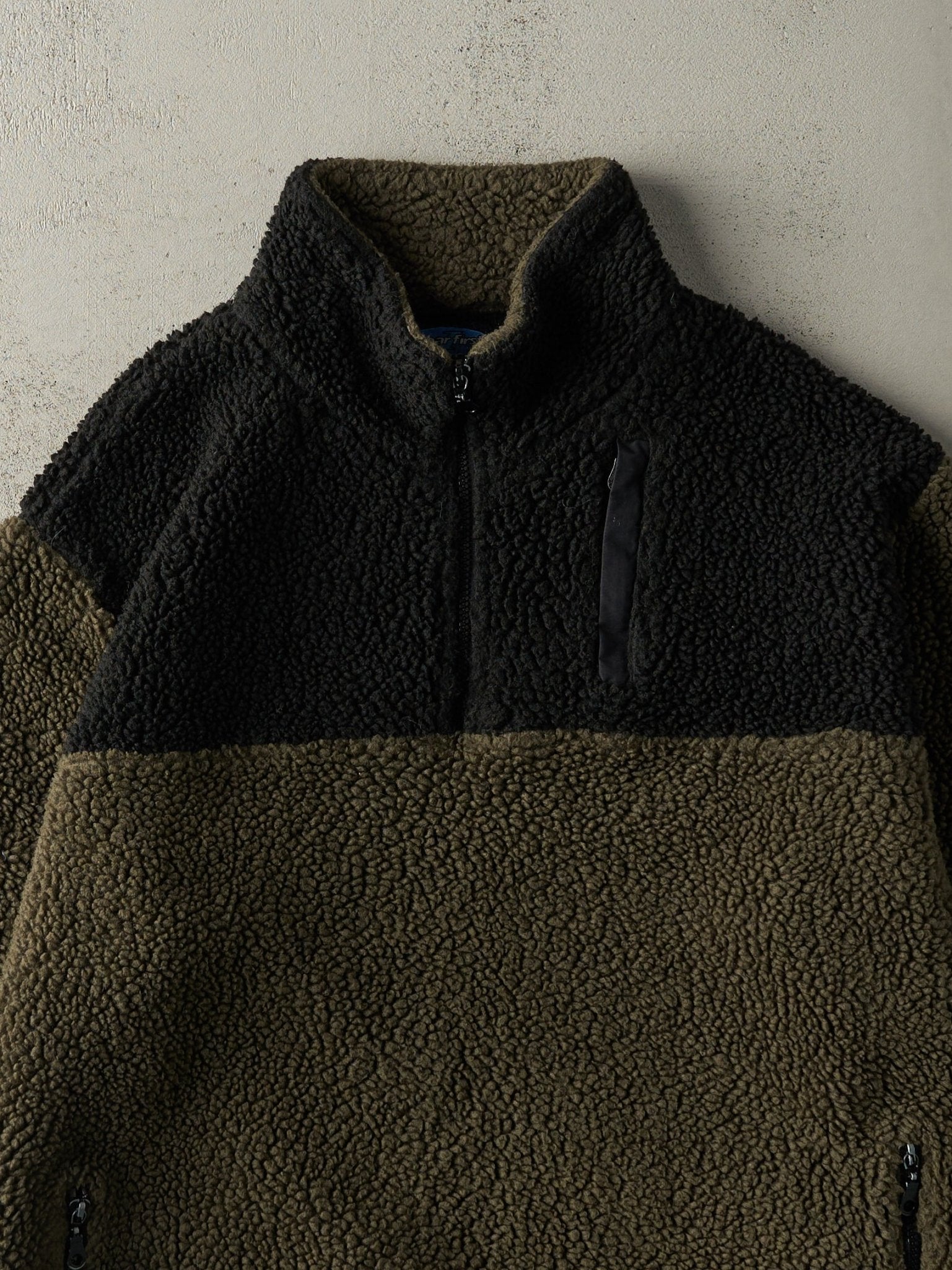 Vintage 90s Green & Black Sherpa Quarter Zip Jacket (XL)