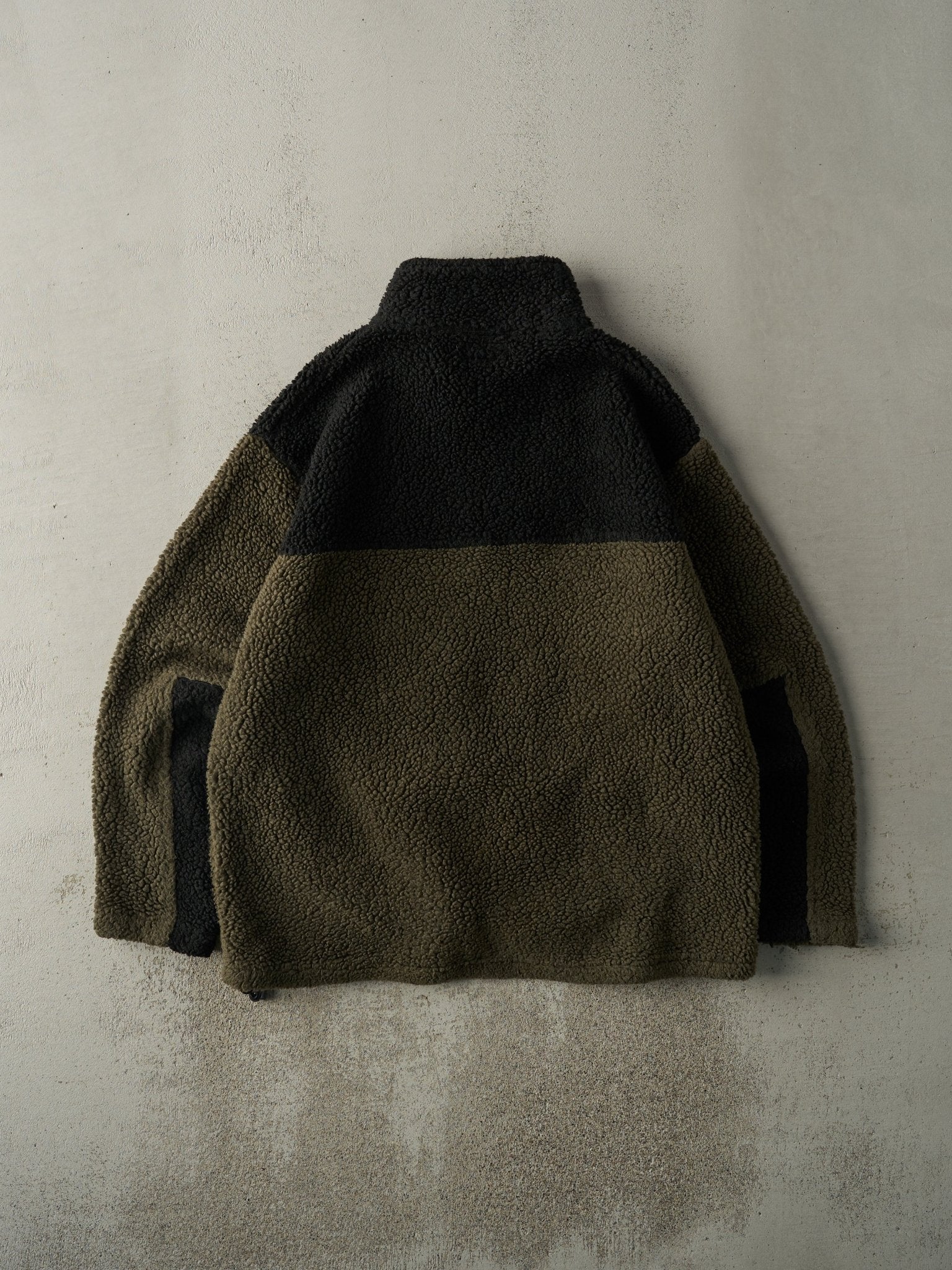 Vintage 90s Green & Black Sherpa Quarter Zip Jacket (XL)
