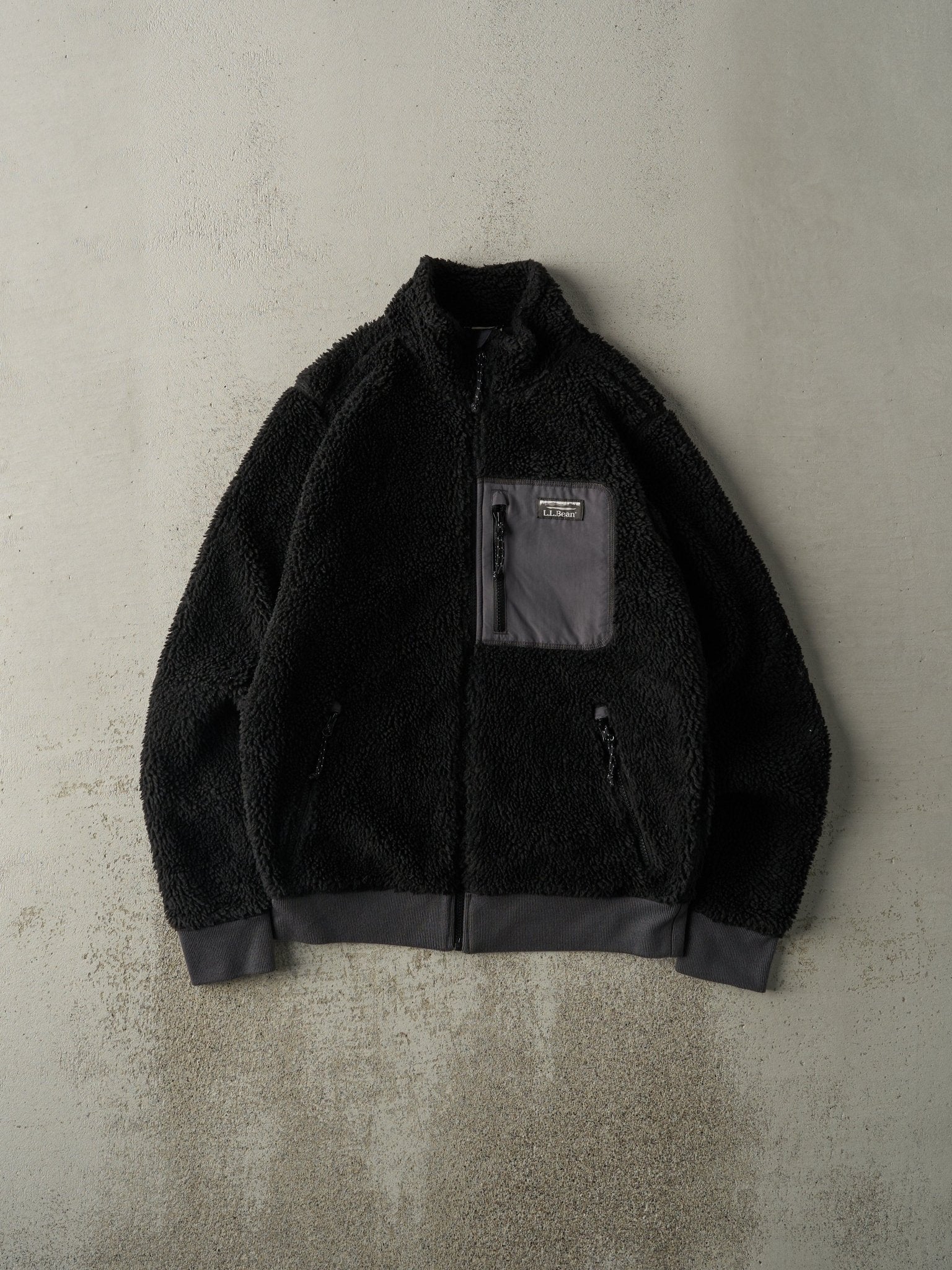 Vintage 90s Black & Grey LL Bean Sherpa Zip Up Jacket (S)