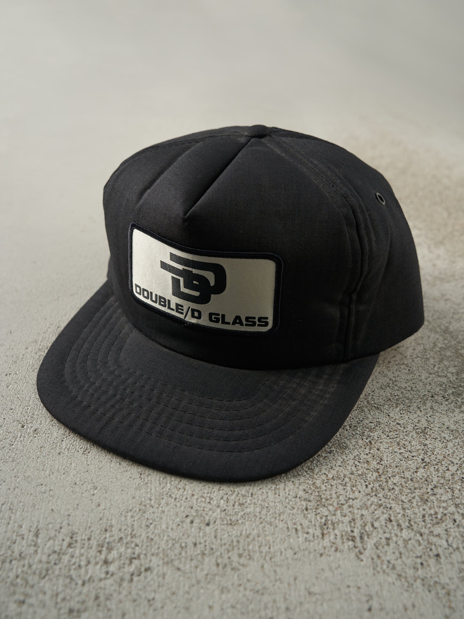 Vintage 80s Black Double D Glass Foam Snapback Hat