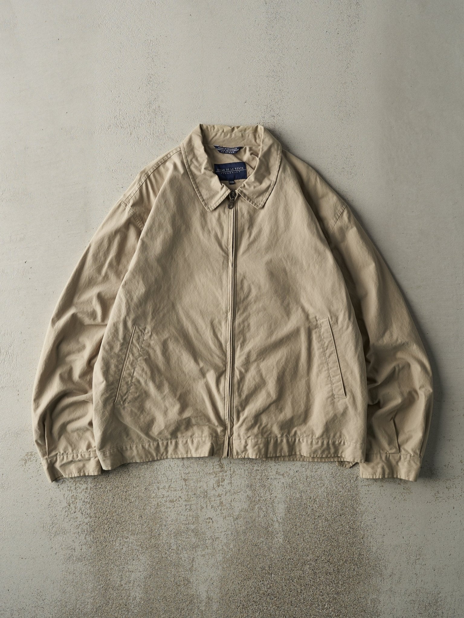 Vintage Y2K Beige Lightweight Harrington Style Jacket (XL)