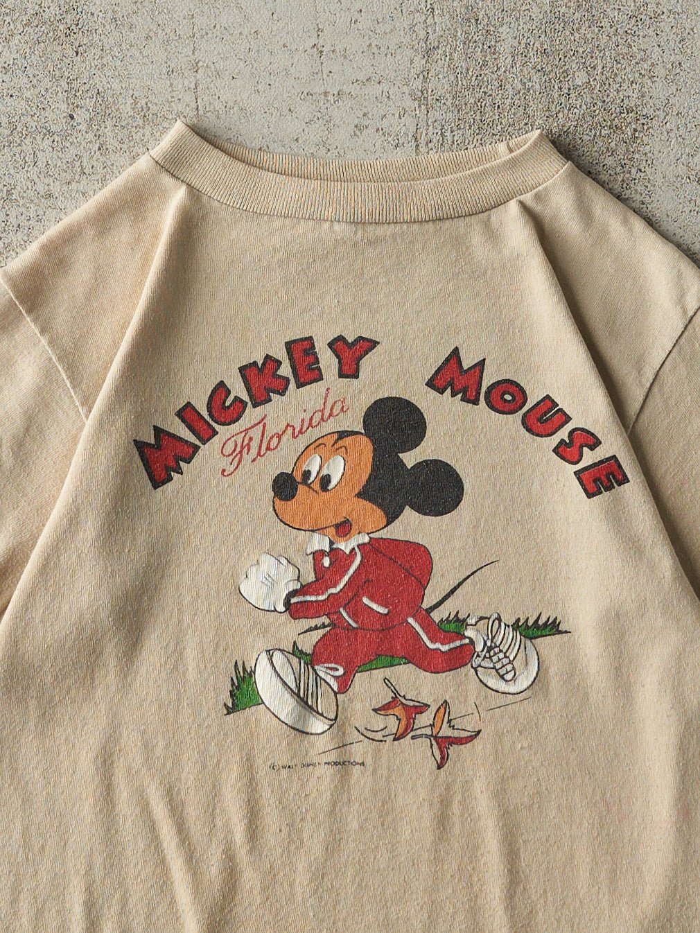 Vintage 80s Beige Florida Mickey Mouse Single Stitch Baby Tee (XXS)