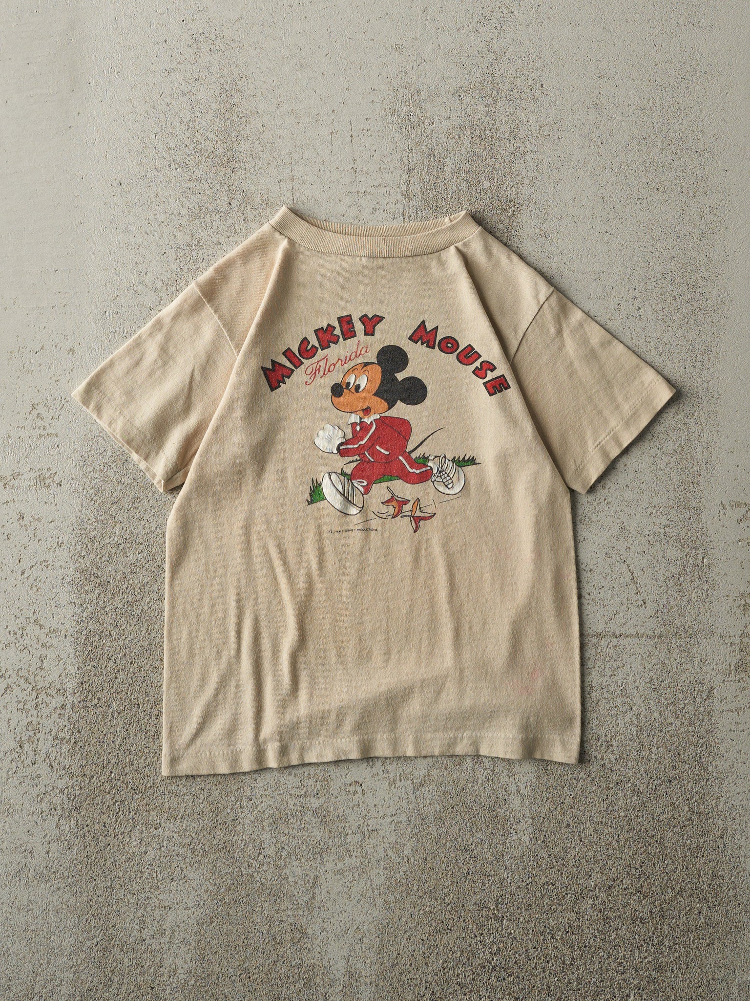 Vintage 80s Beige Florida Mickey Mouse Single Stitch Baby Tee (XXS)