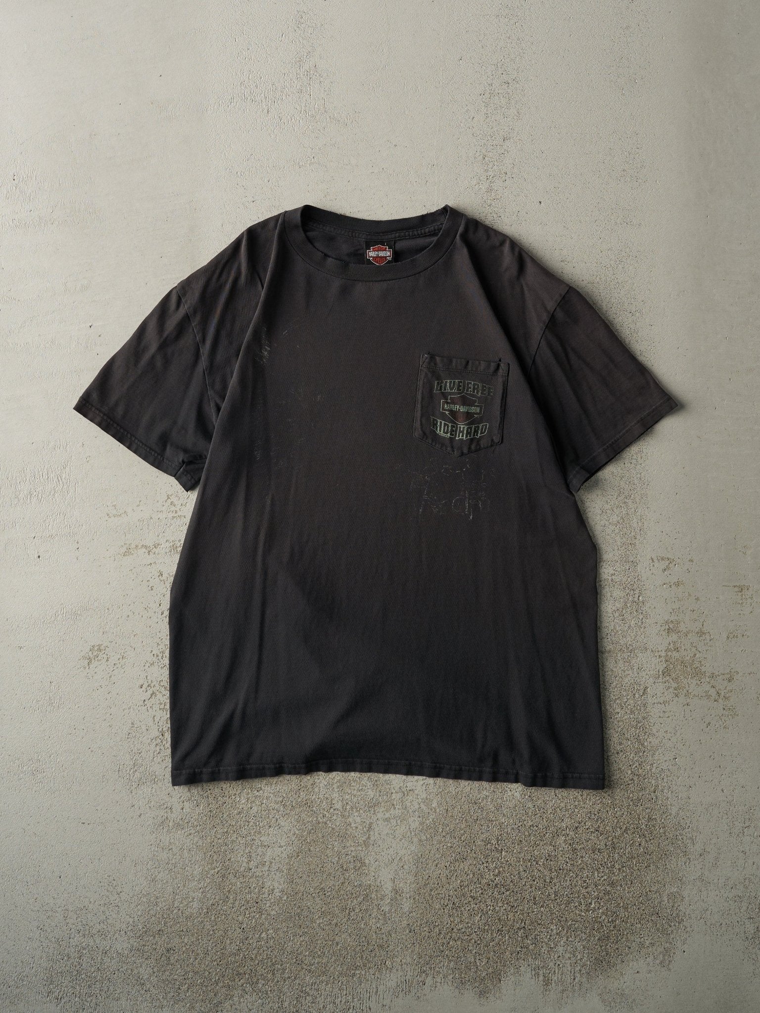Vintage 09' Faded Black St. Cloud MN Harley Davidson Pocket Tee (L)