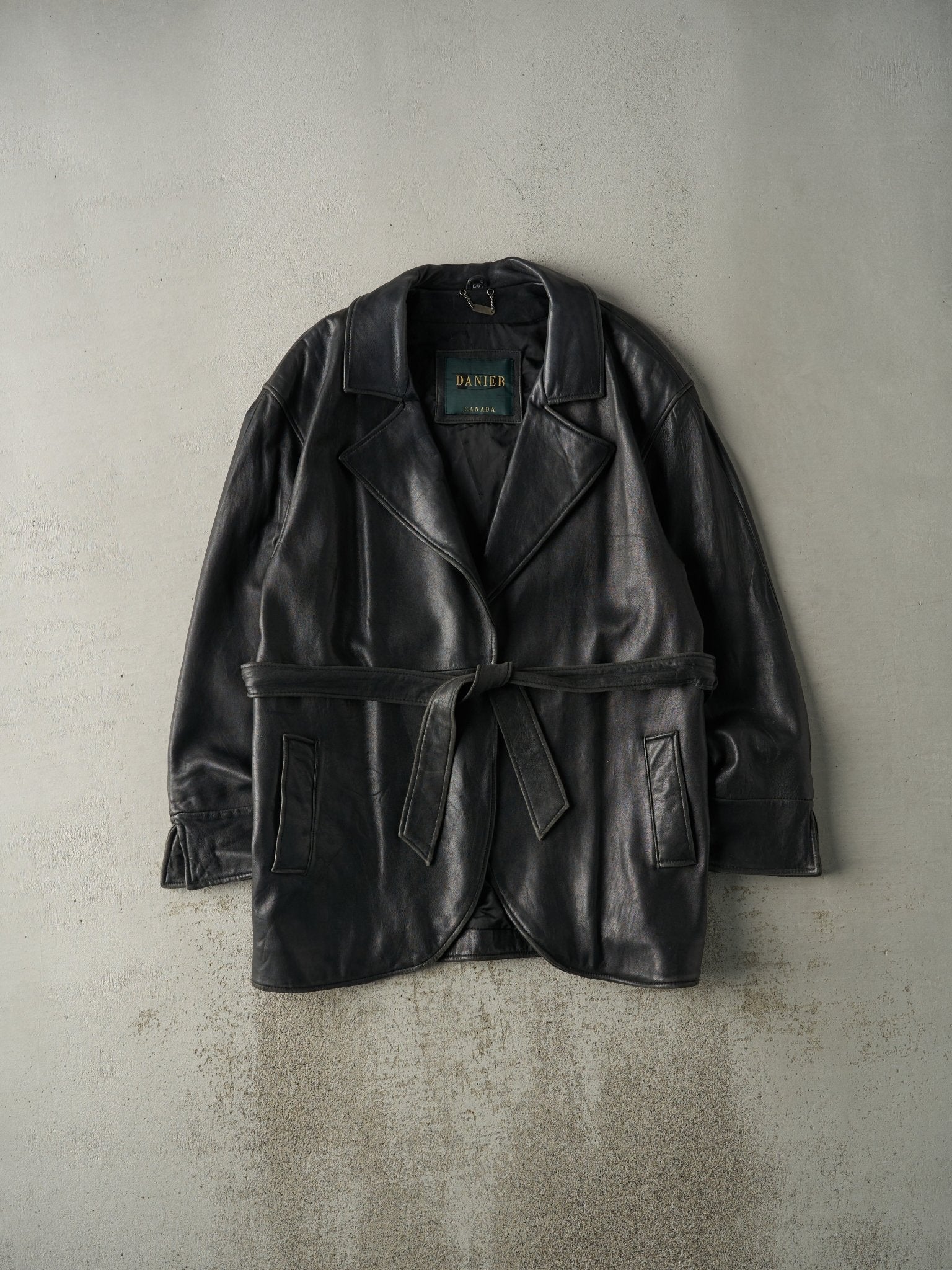Vintage 90s Black Danier Leather Trench Coat (M/L)