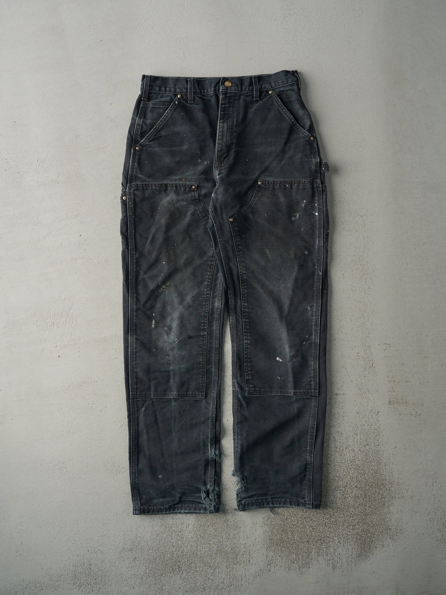 Vintage 90s Faded Black Carhartt Double Knee Carpenter Pants (32x32)