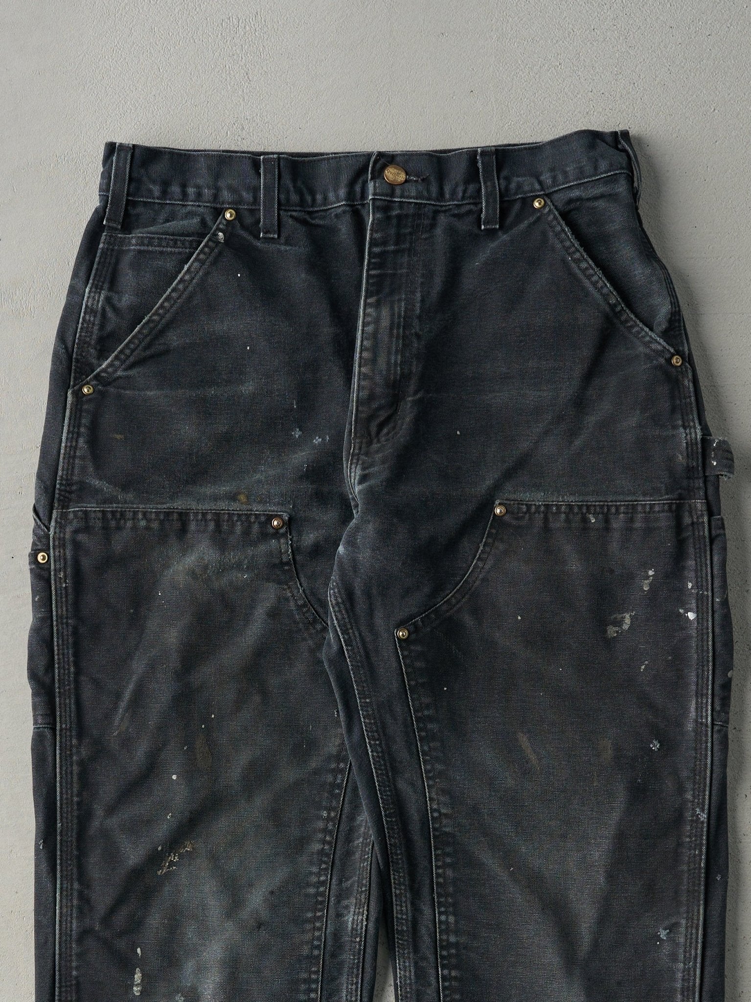 Vintage 90s Faded Black Carhartt Double Knee Carpenter Pants (32x32)