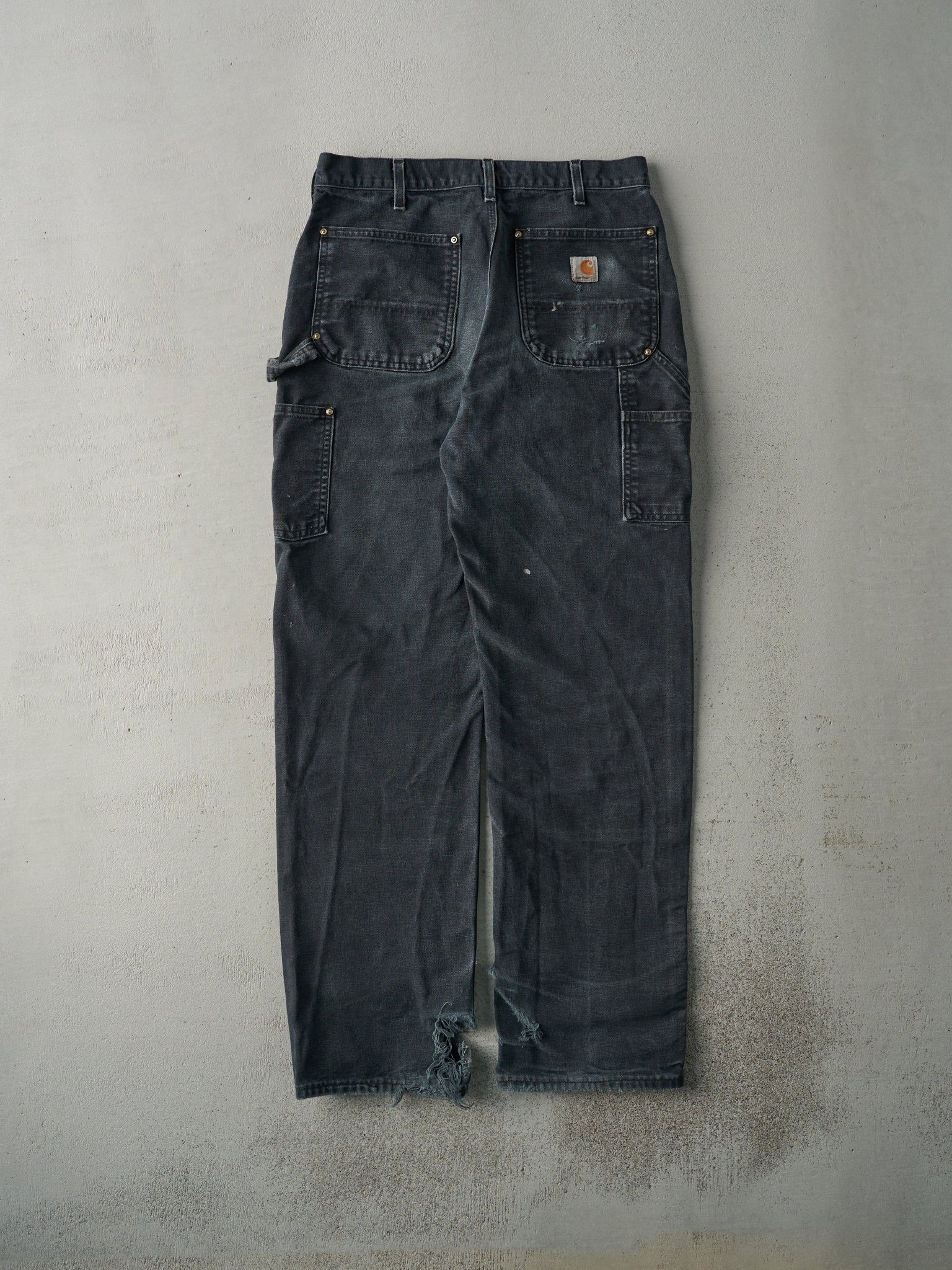 Vintage 90s Faded Black Carhartt Double Knee Carpenter Pants (32x32)
