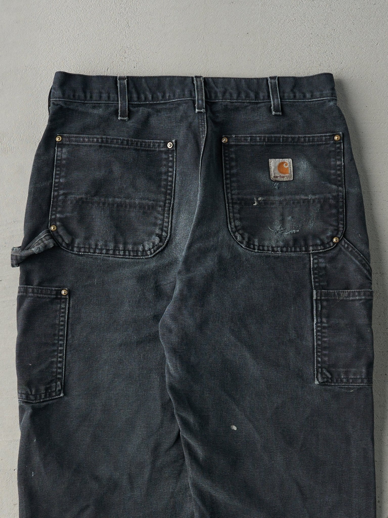 Vintage 90s Faded Black Carhartt Double Knee Carpenter Pants (32x32)