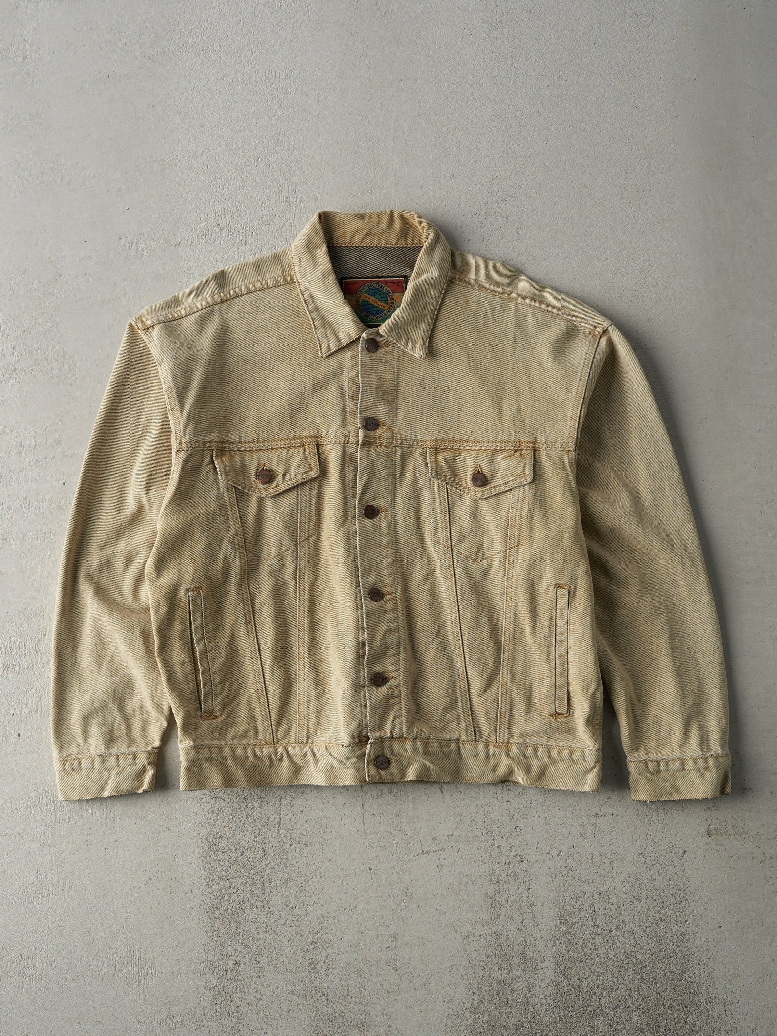 Vintage 90s Beige Structure Jeans Wear Denim Jacket (M)