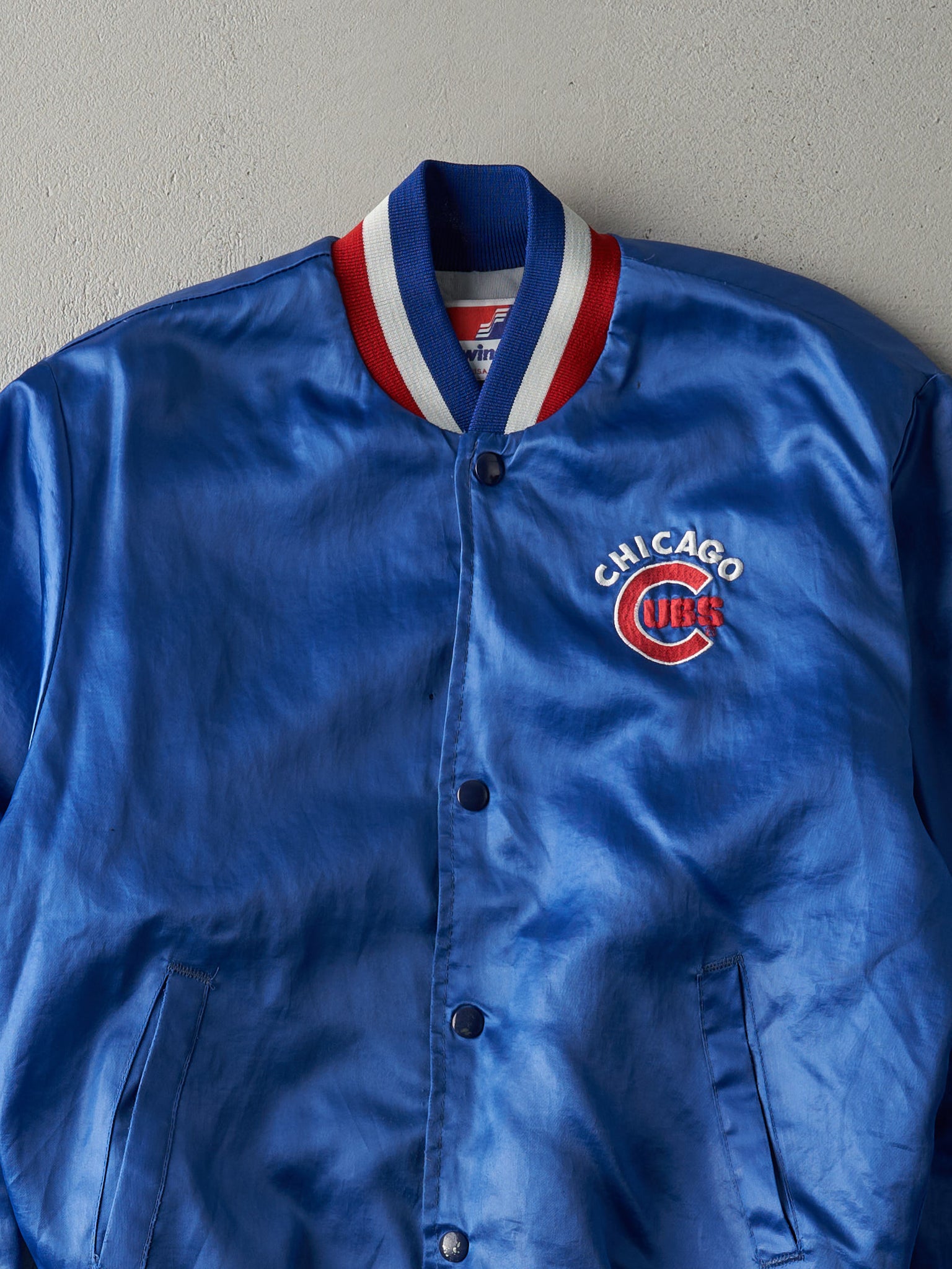 Vintage 80s Blue Chicago Cubs Satin Bomber Jacket (S)