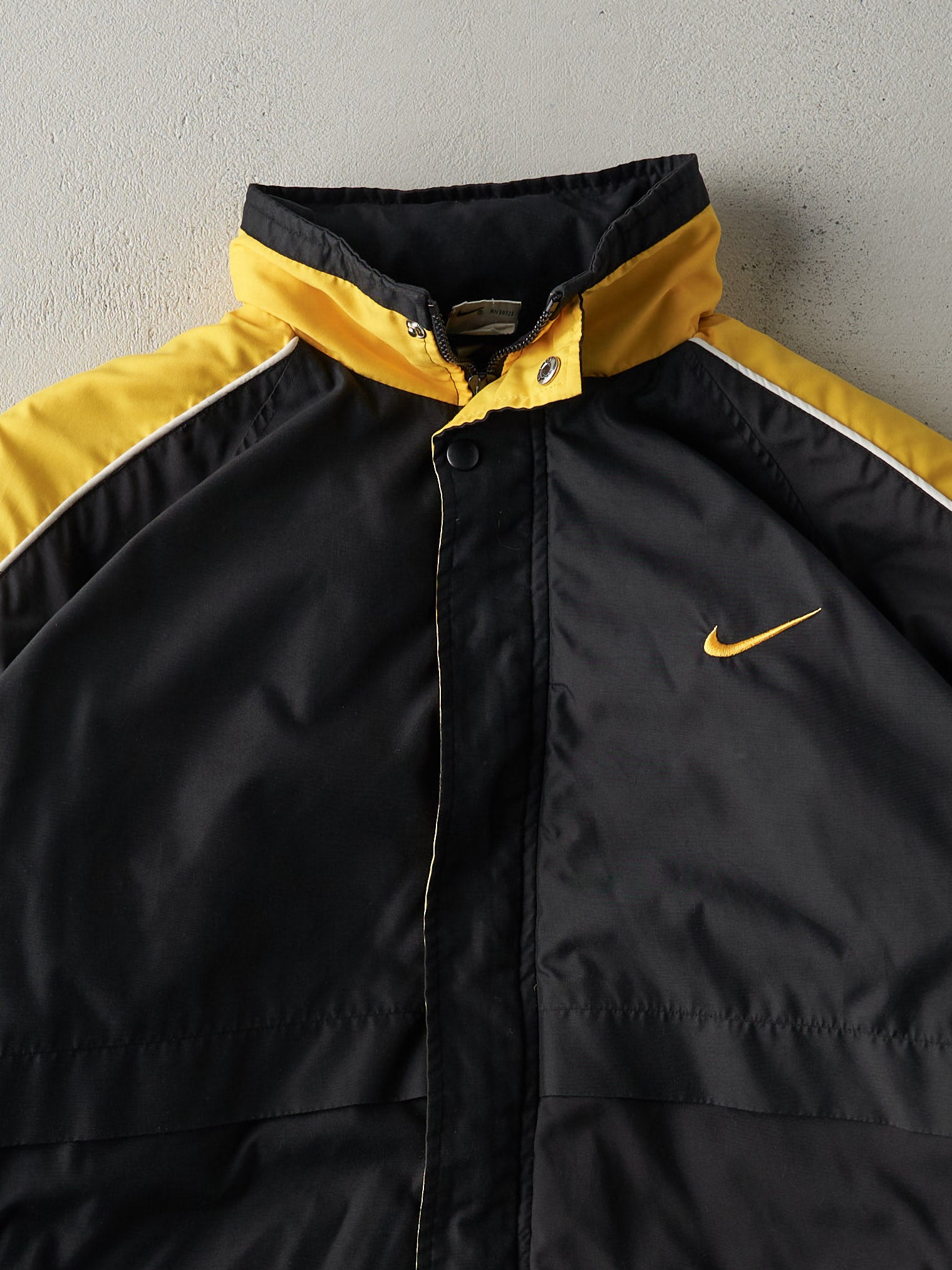 Vintage 90s Black and Yellow Nike Puffer Jacket (XL)