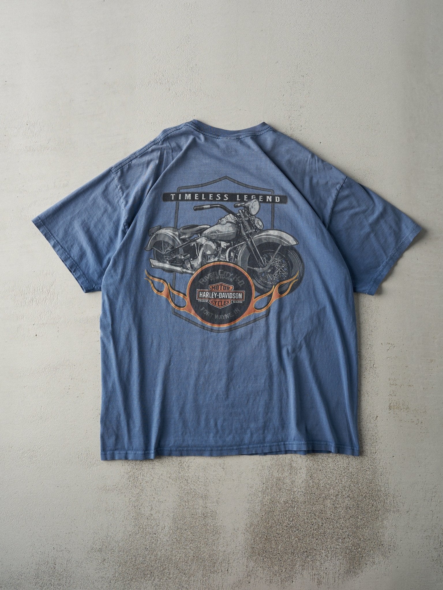 Vintage 12' Slate Blue Fort Wayne Indiana Harley Davidson Tee (L)