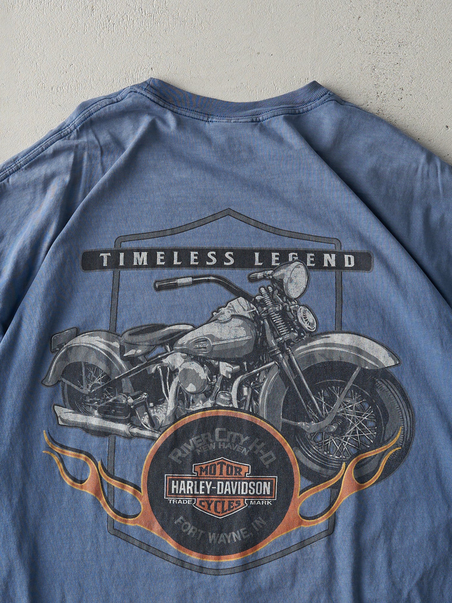 Vintage 12' Slate Blue Fort Wayne Indiana Harley Davidson Tee (L)