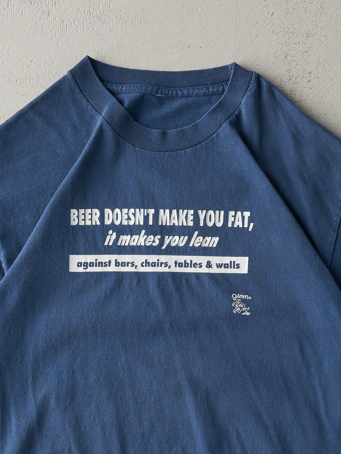 Vintage Y2K Navy Blue "Beer Doesn't Make You Fat" Tee (M)