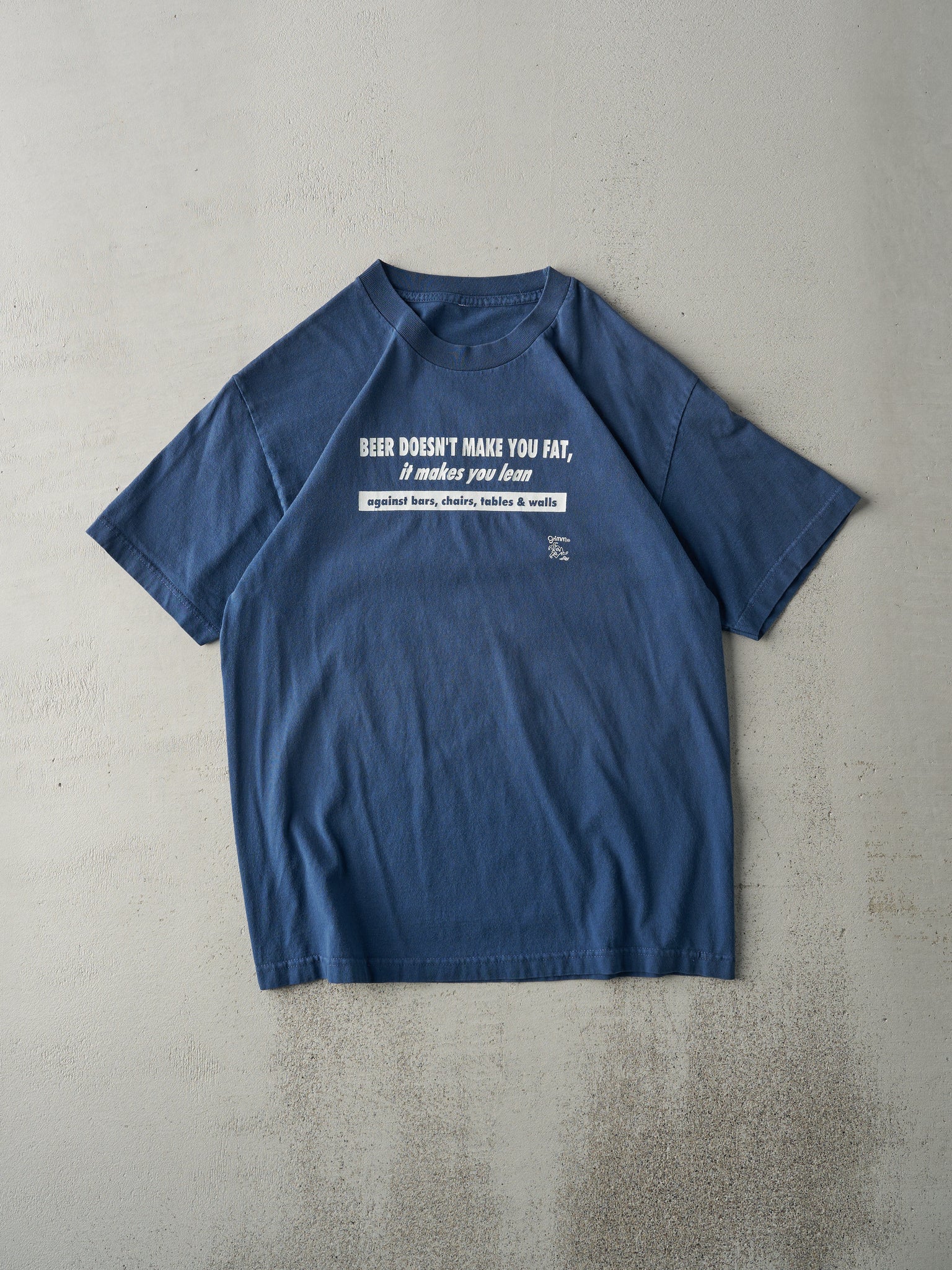 Vintage Y2K Navy Blue "Beer Doesn't Make You Fat" Tee (M)