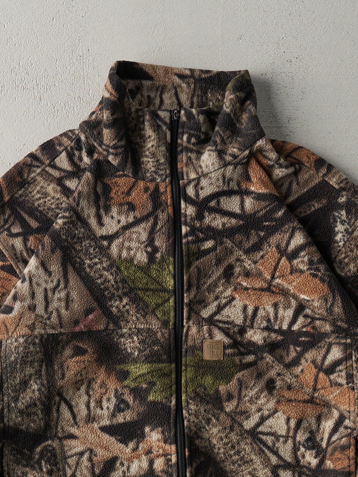 Vintage Y2K Brown Big Bill Camo Fleece Zip Up Sweater (L)