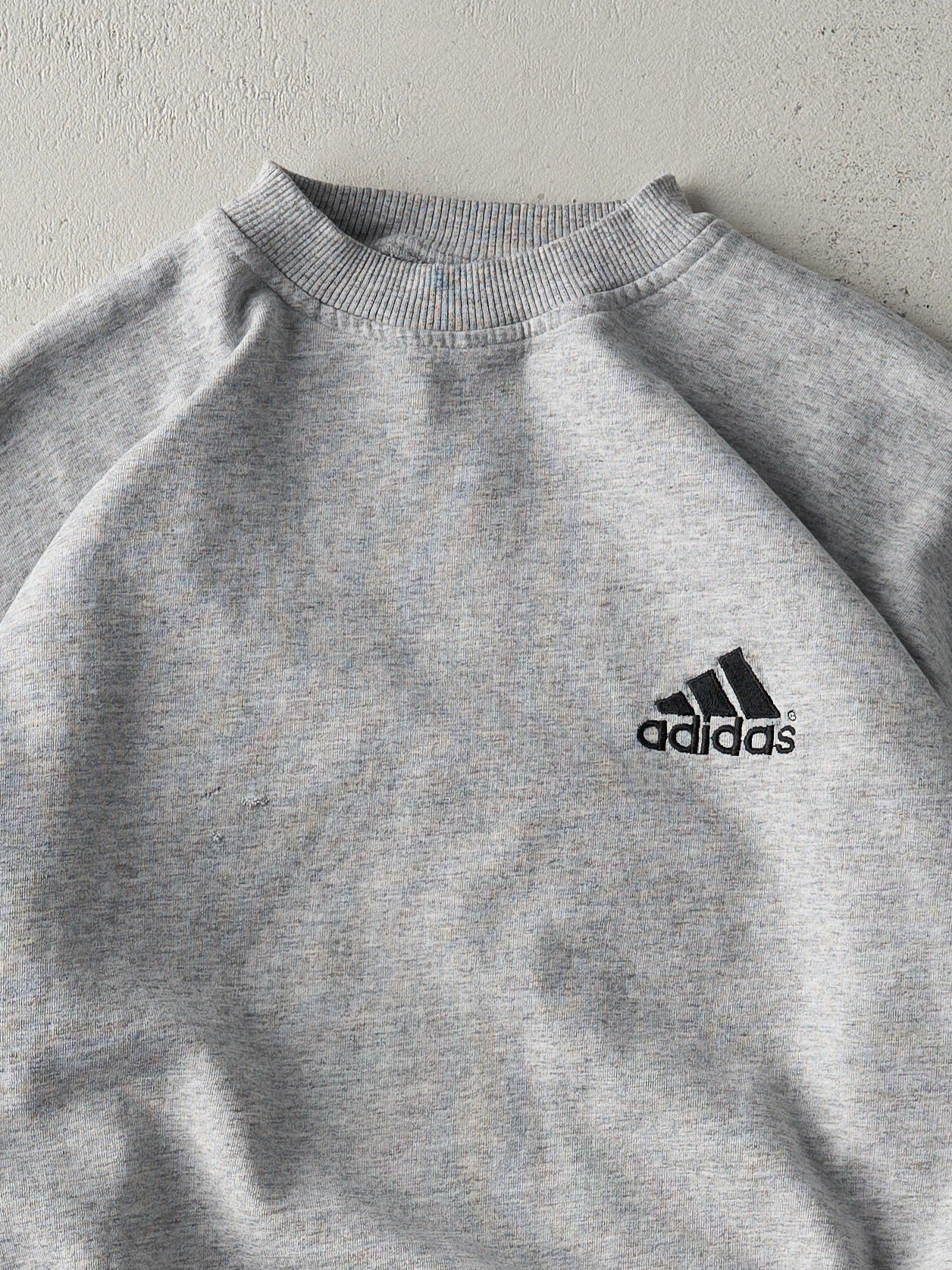 Vintage 90s Heather Grey Embroidered Adidas Logo Crewneck (M)