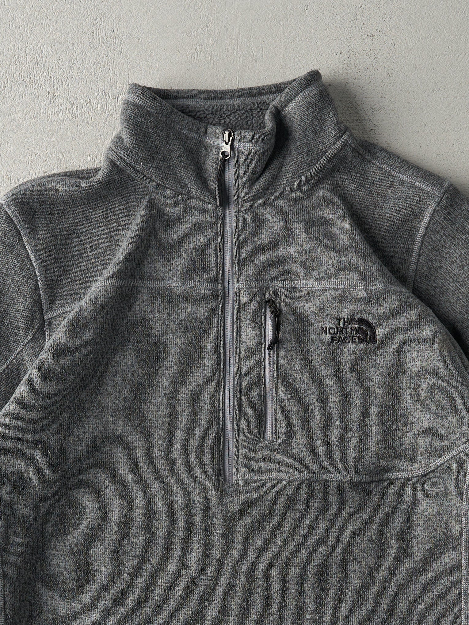 Vintage Y2K Charcoal Grey The North Face Polar Fleece Quarter Zip Sweater (L)