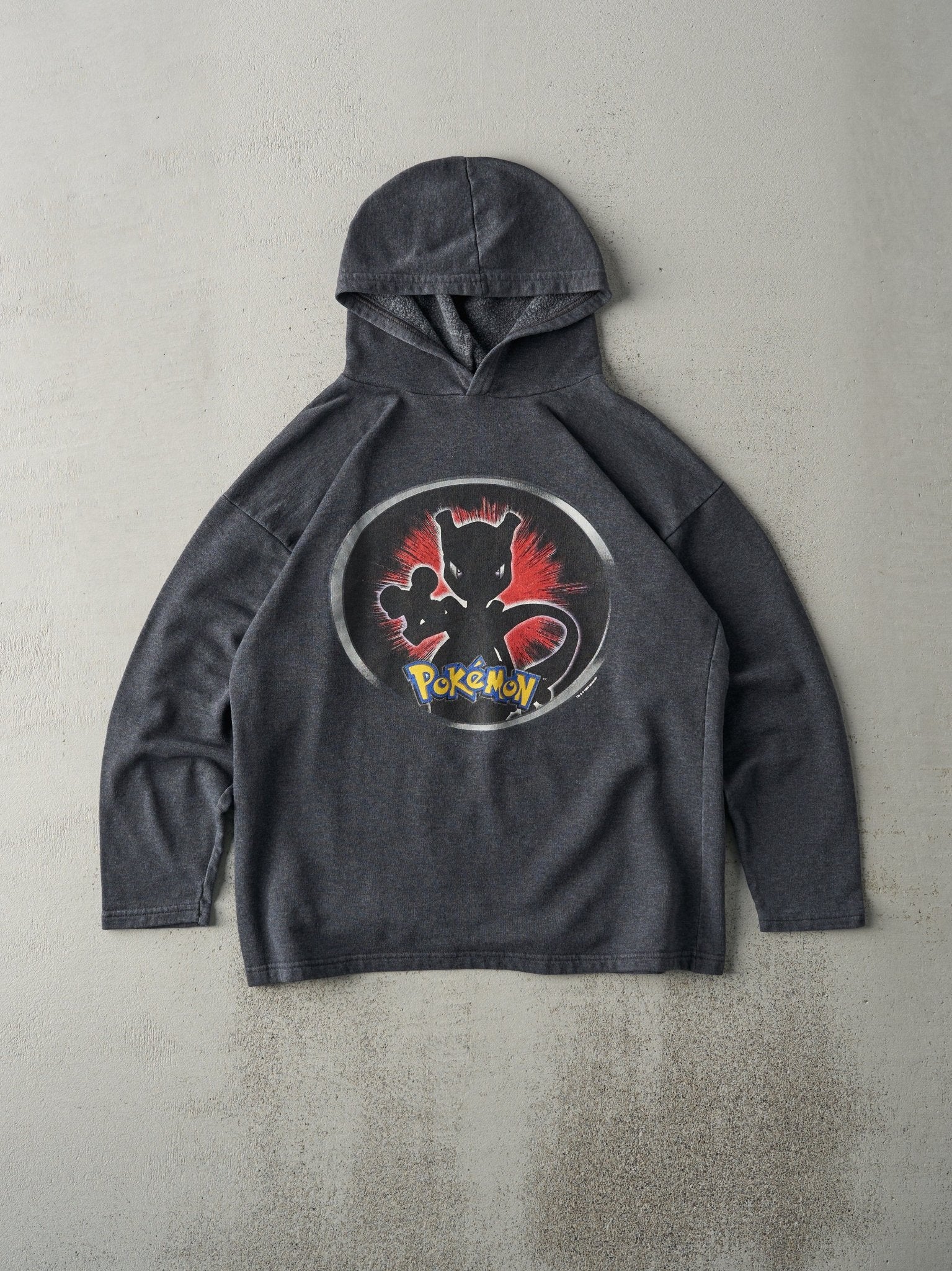 Vintage RARE 99' Charcoal Grey Mewtwo Pokemon Hoodie (M)
