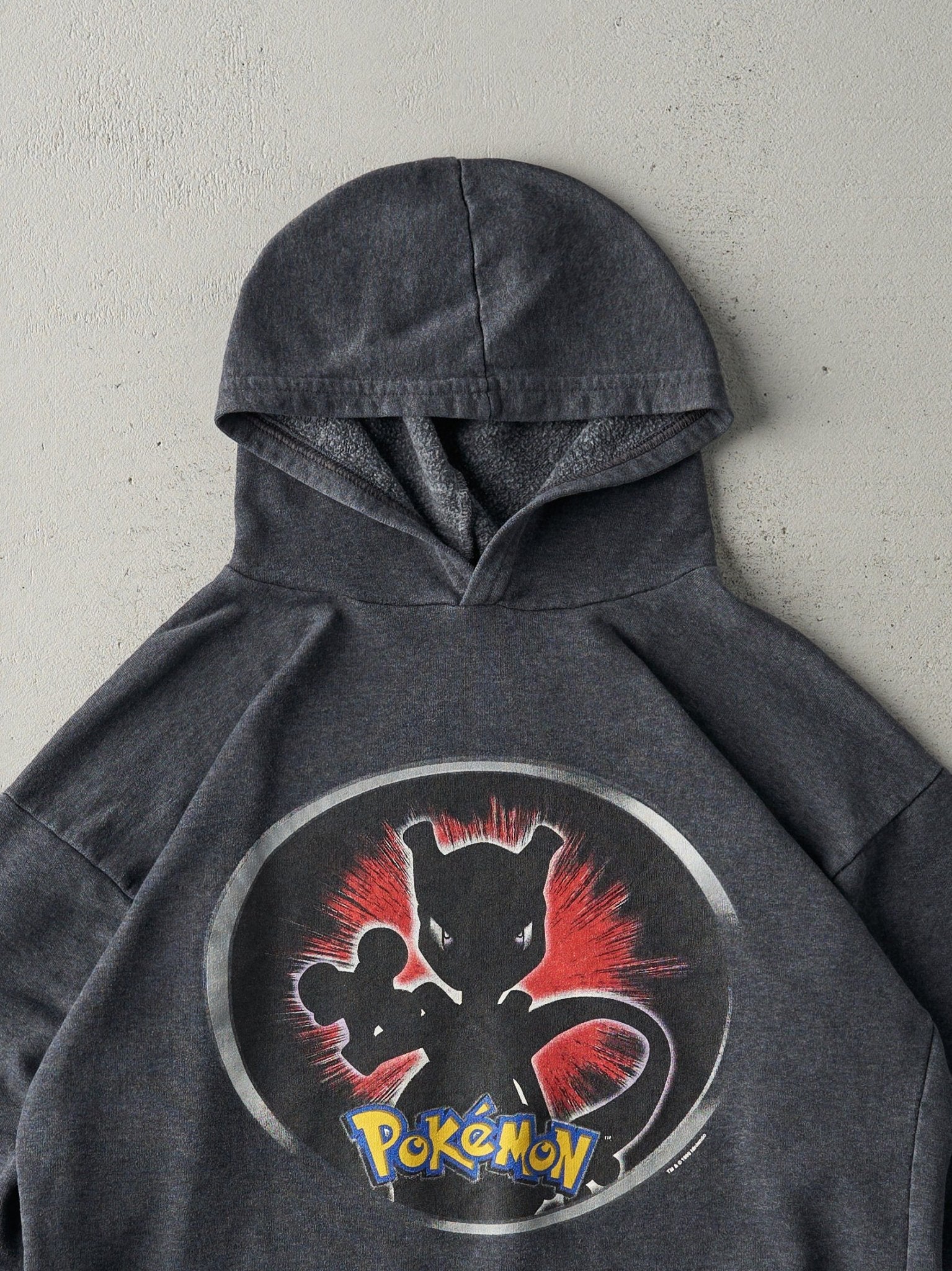 Vintage RARE 99' Charcoal Grey Mewtwo Pokemon Hoodie (M)