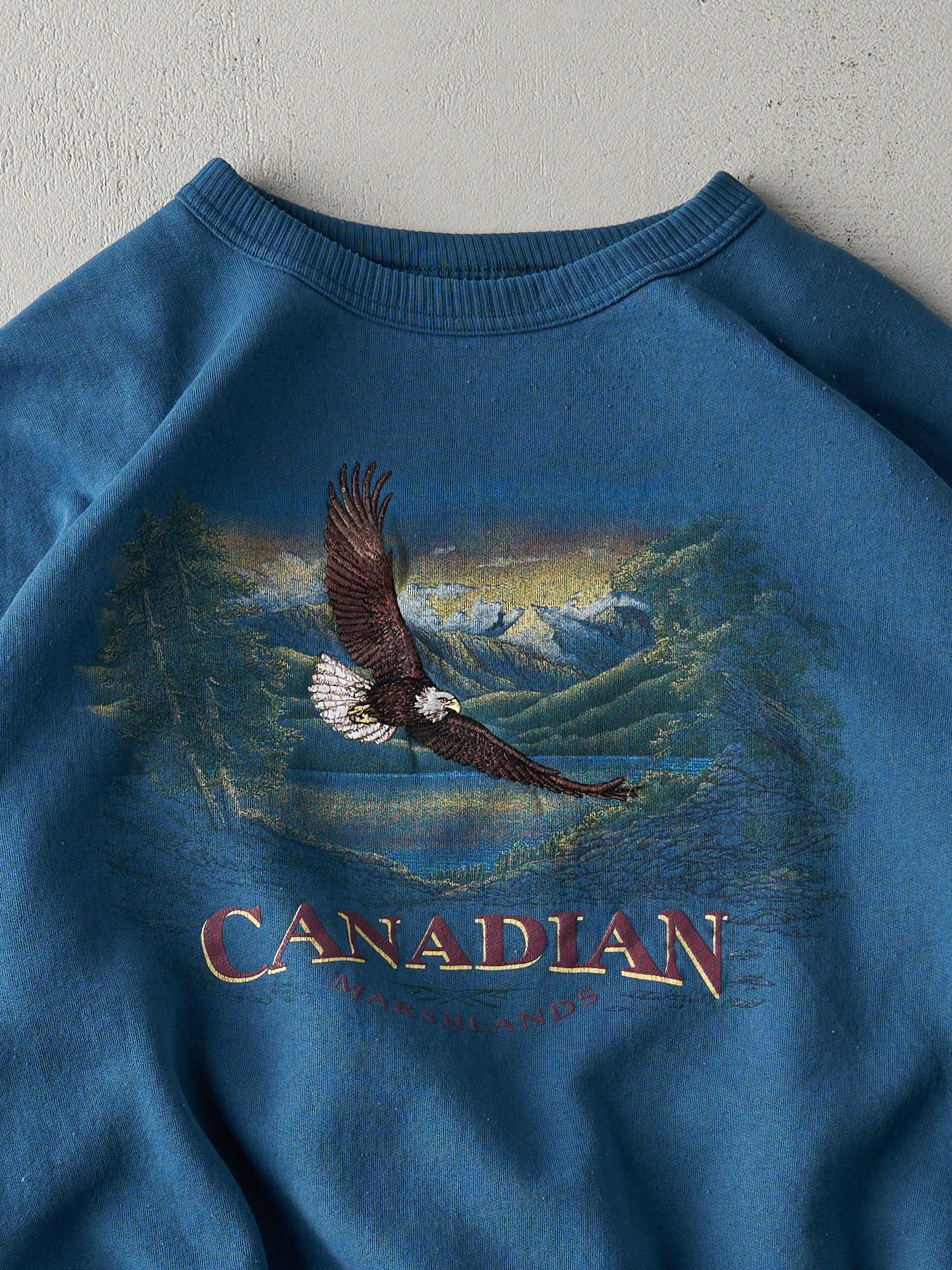 Vintage 90s Deep Teal Blue Canadian Marshlands Nature Crewneck (XL)