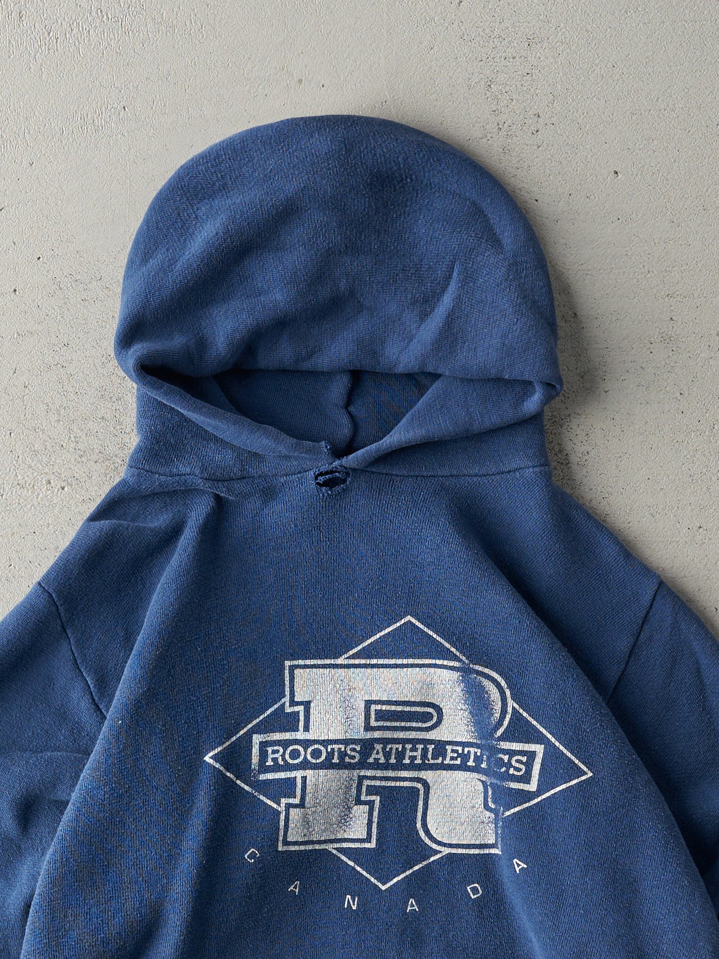 Vintage 90s Washed Navy Roots Athletics Boxy Hoodie (XS/S)