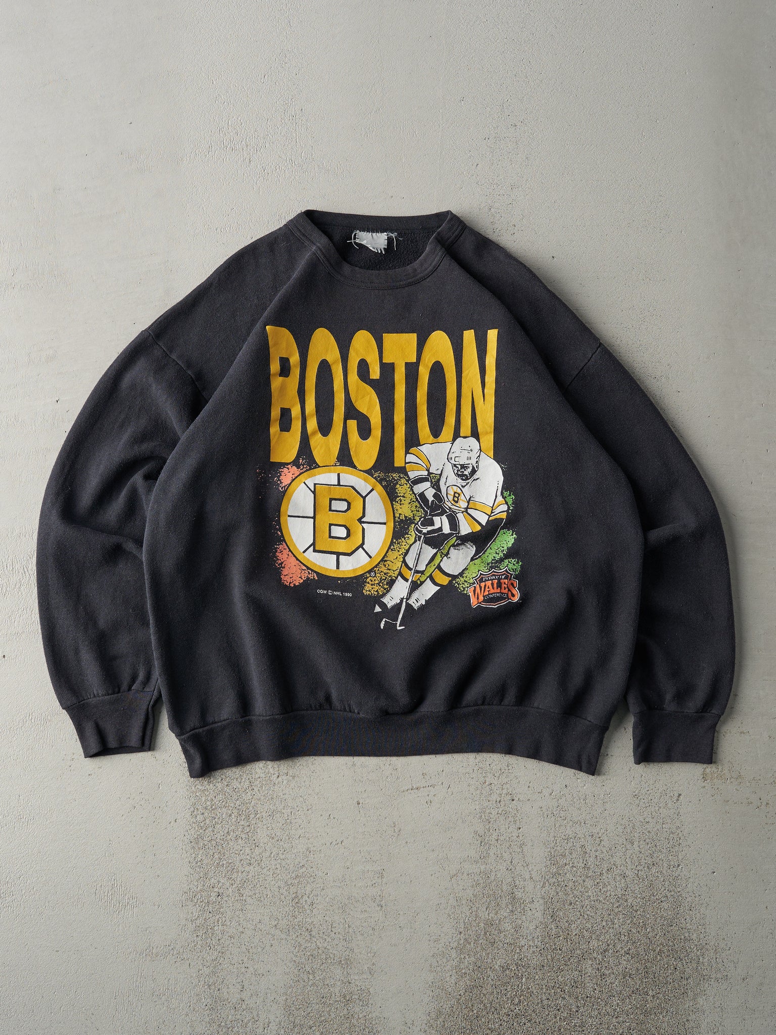 Vintage 90' Faded Black Boston Bruins Crewneck (L)