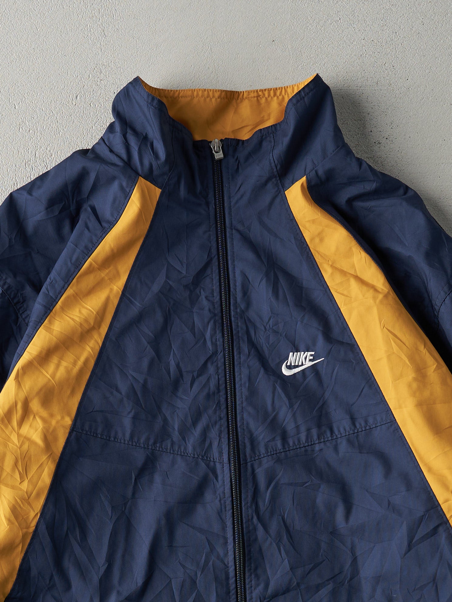 Vintage Y2K Navy Blue and Yellow Nike Wind Breaker (XL)