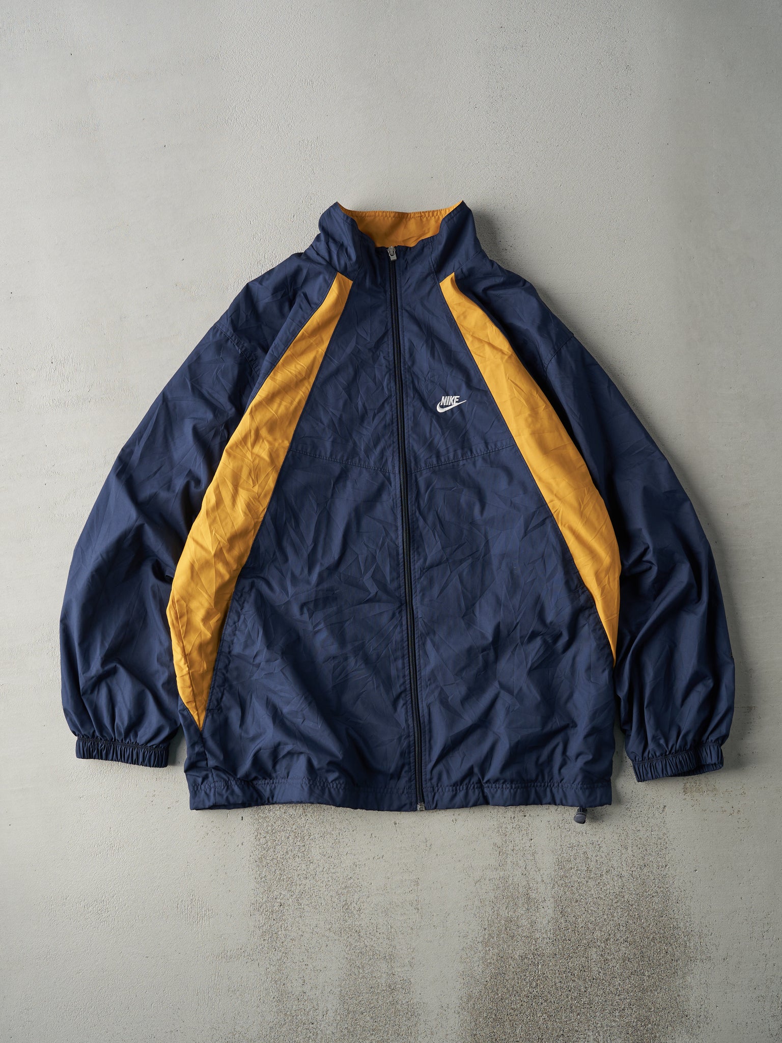 Vintage Y2K Navy Blue and Yellow Nike Wind Breaker (XL)