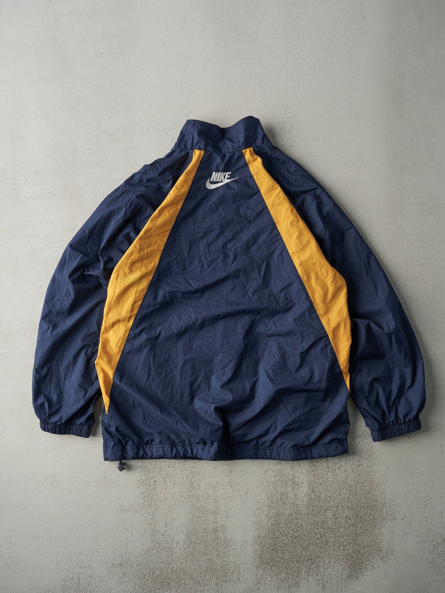 Vintage Y2K Navy Blue and Yellow Nike Wind Breaker (XL)