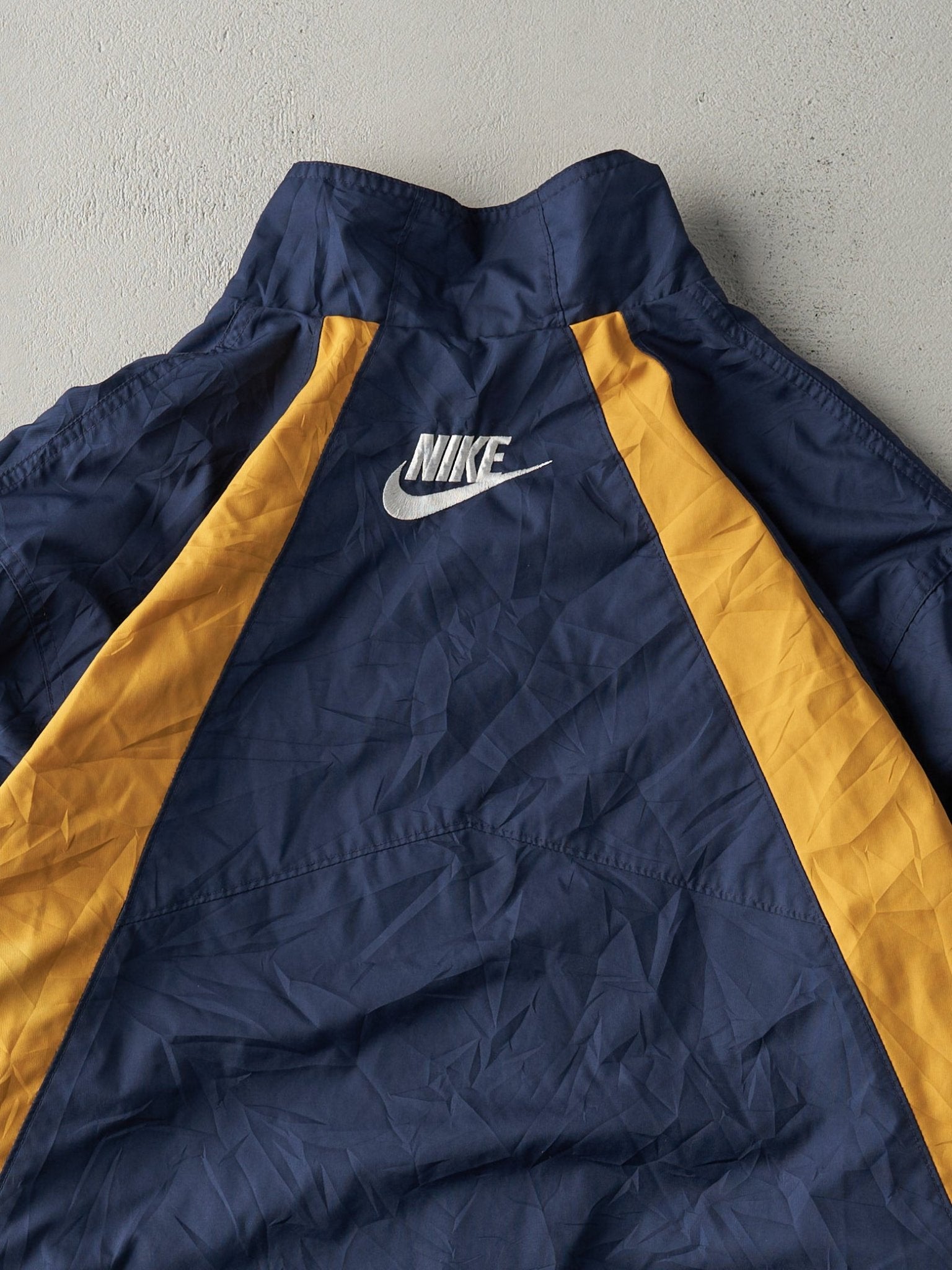 Vintage Y2K Navy Blue and Yellow Nike Wind Breaker (XL)