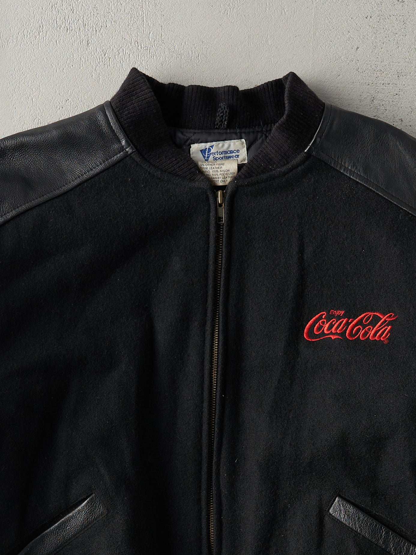 Vintage 96' Black Coca Cola Atlanta Olympics Wool and Leather Embroidered Jacket (L)