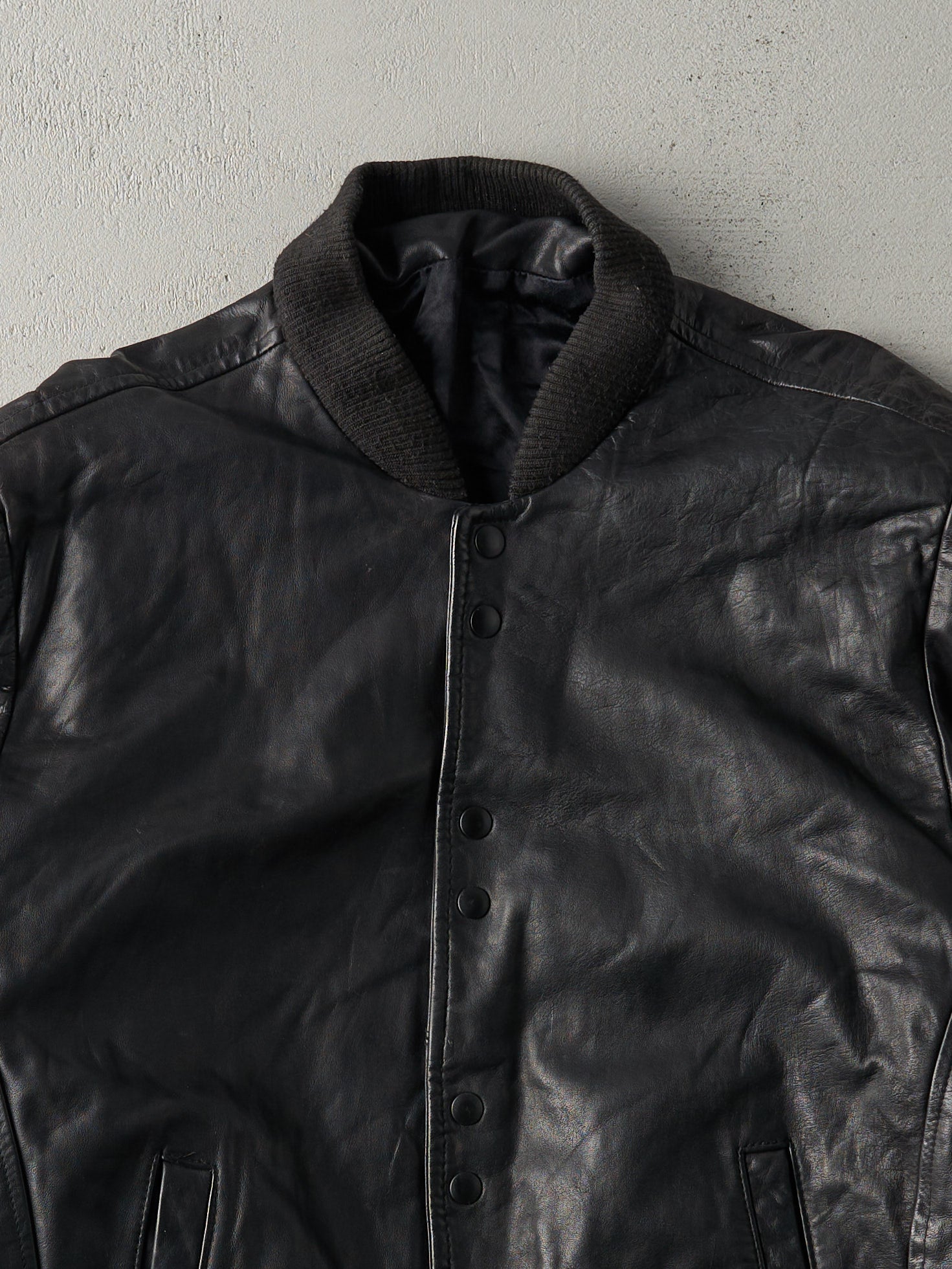 Vintage 80s Black Leather Button Jacket (M)