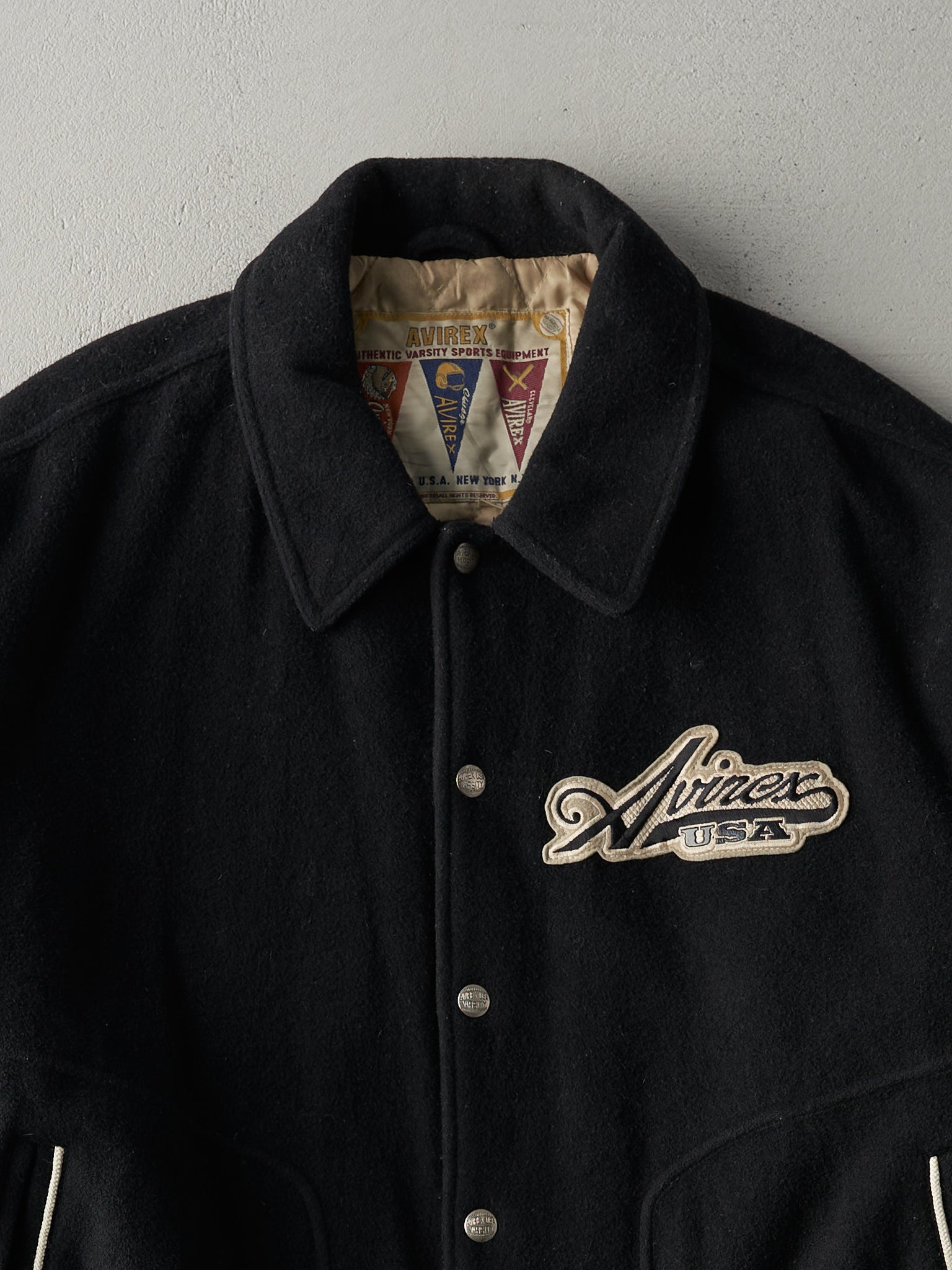 Vintage 90s Black Avirex USA Wool Jacket (XXL)