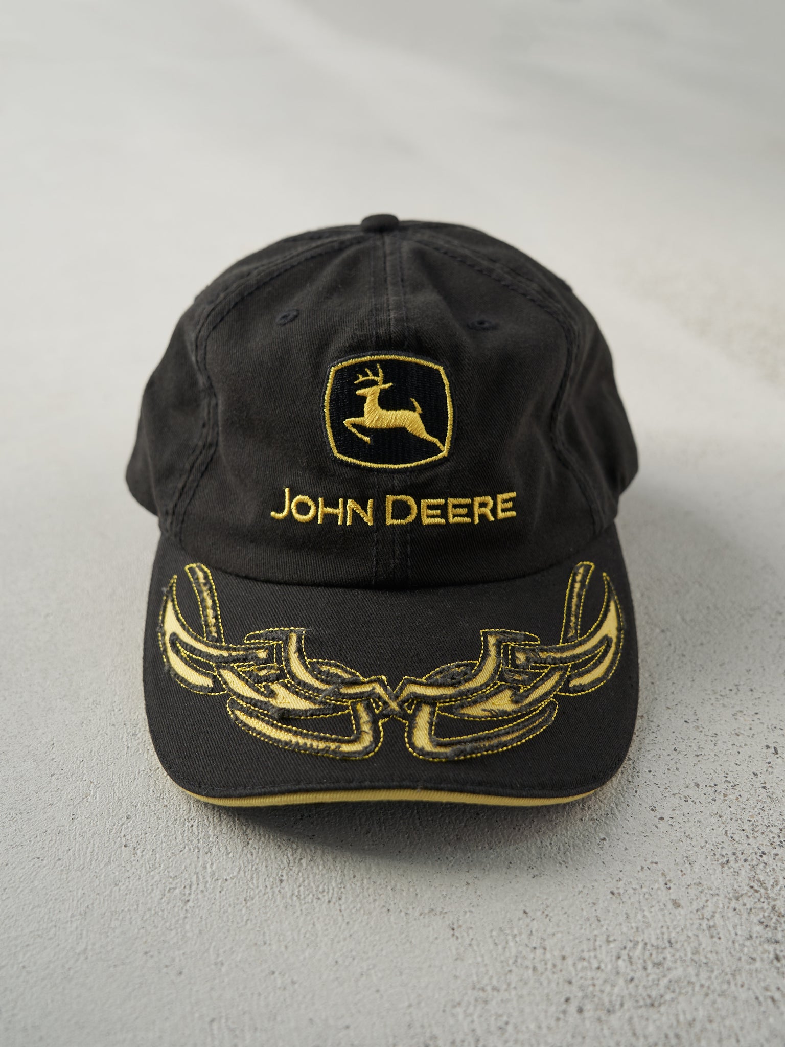 Vintage Y2K Black John Deere Embroidered Velcro Back Hat