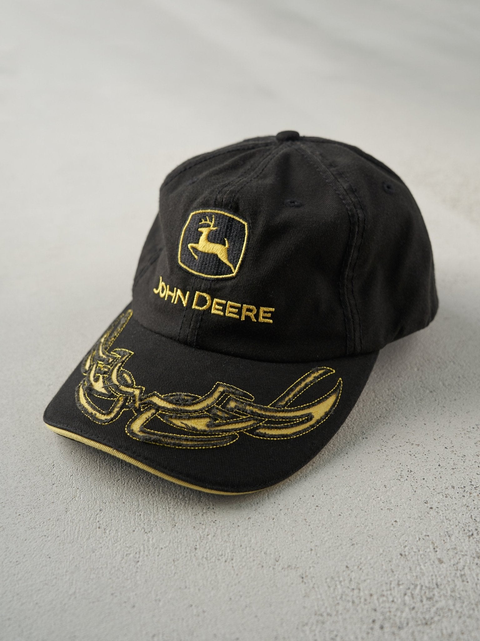 Vintage Y2K Black John Deere Embroidered Velcro Hat
