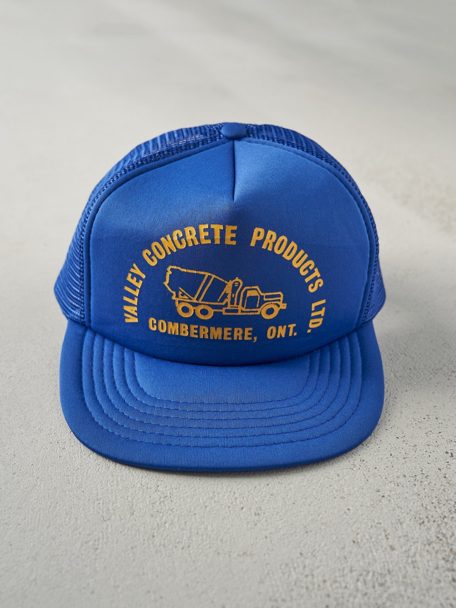Vintage 80s Blue Valley Concrete Products Foam Trucker Hat