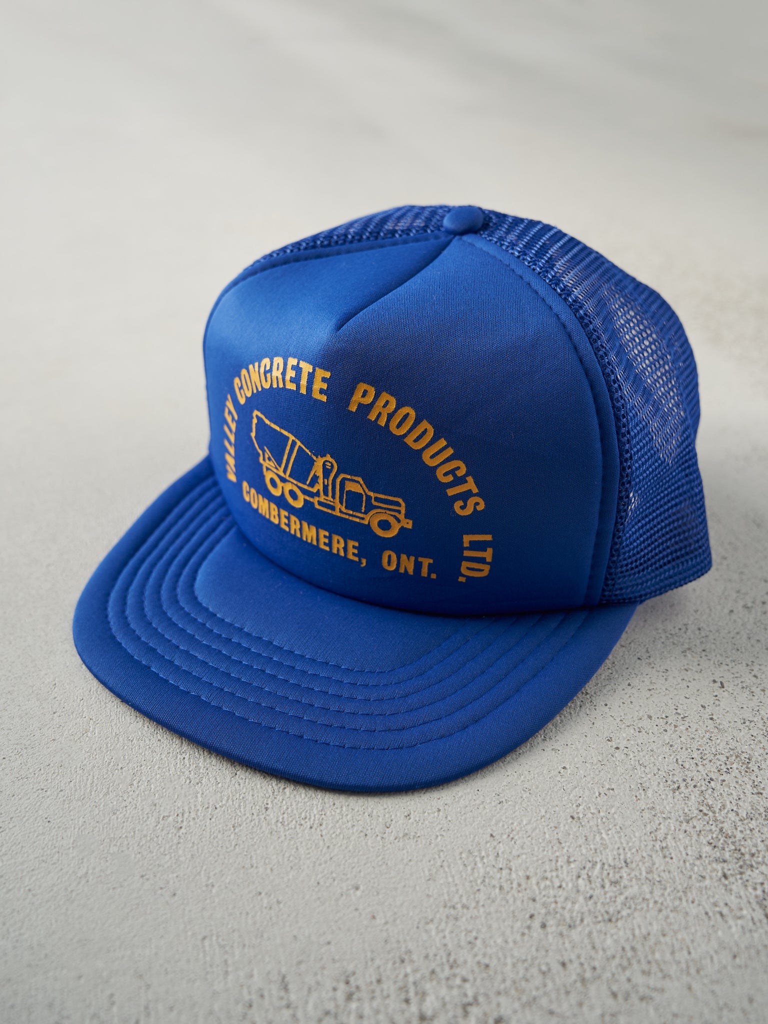 Vintage 80s Blue Valley Concrete Products Foam Trucker Hat