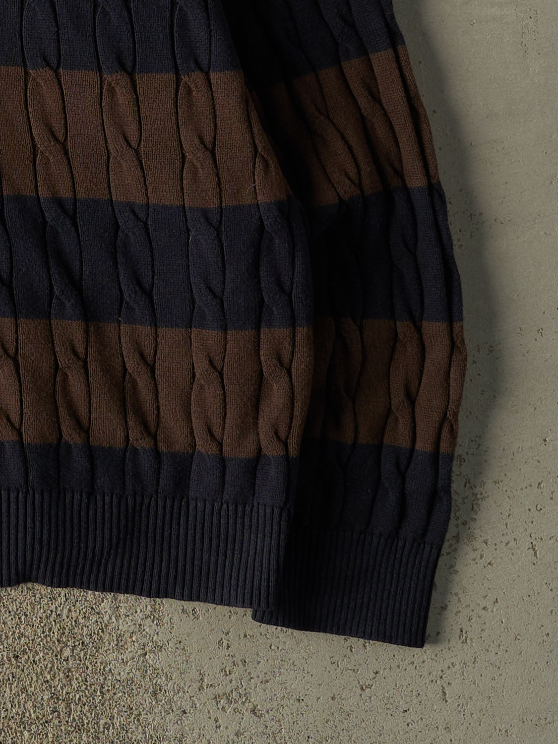 Vintage Y2K  Brown & Navy Nautica Striped Cable  Knit Sweater (XXL)