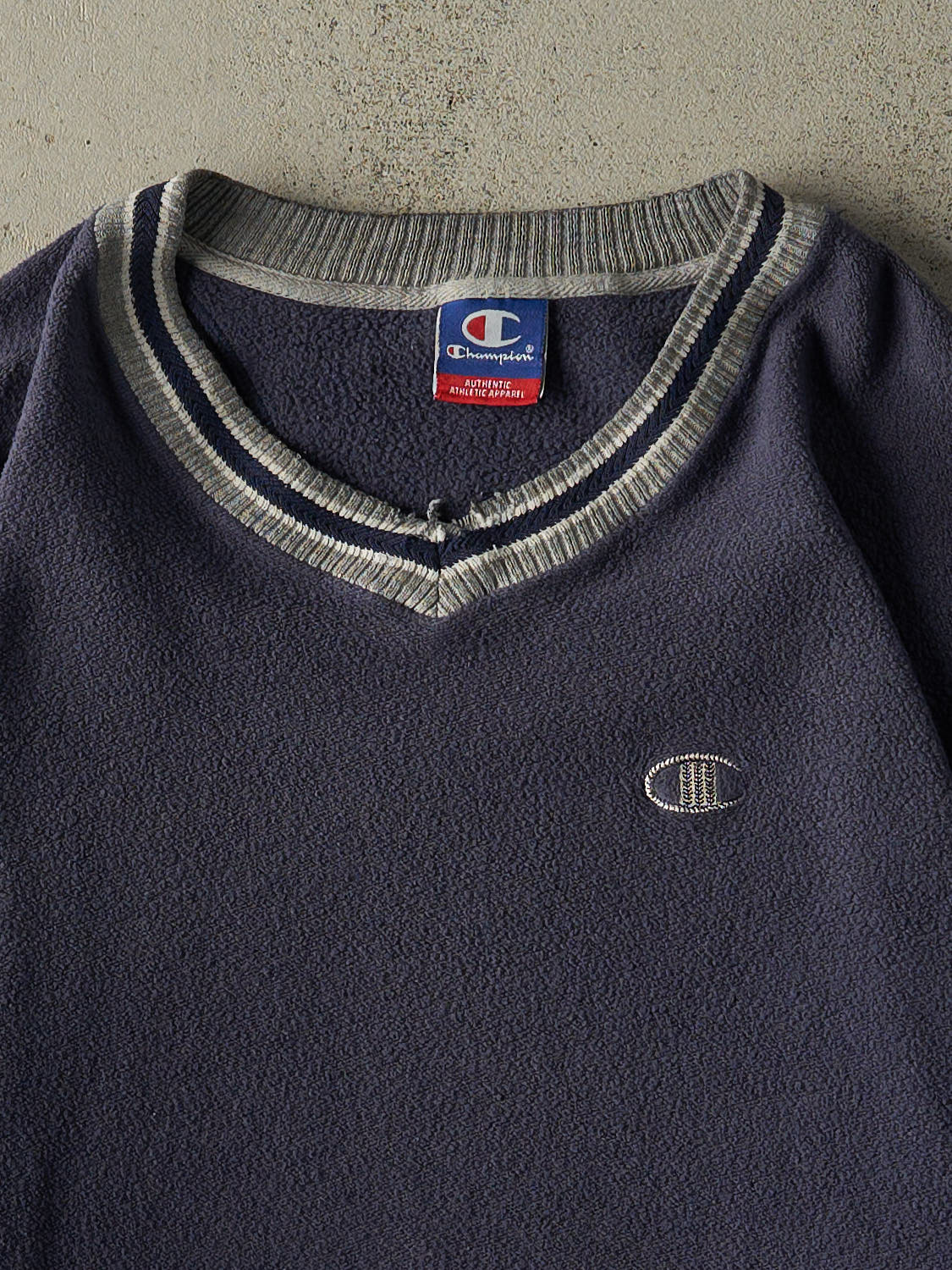 Vintage 90s Navy Blue Champion  Embroidered Inside Out Crewneck (XXL)