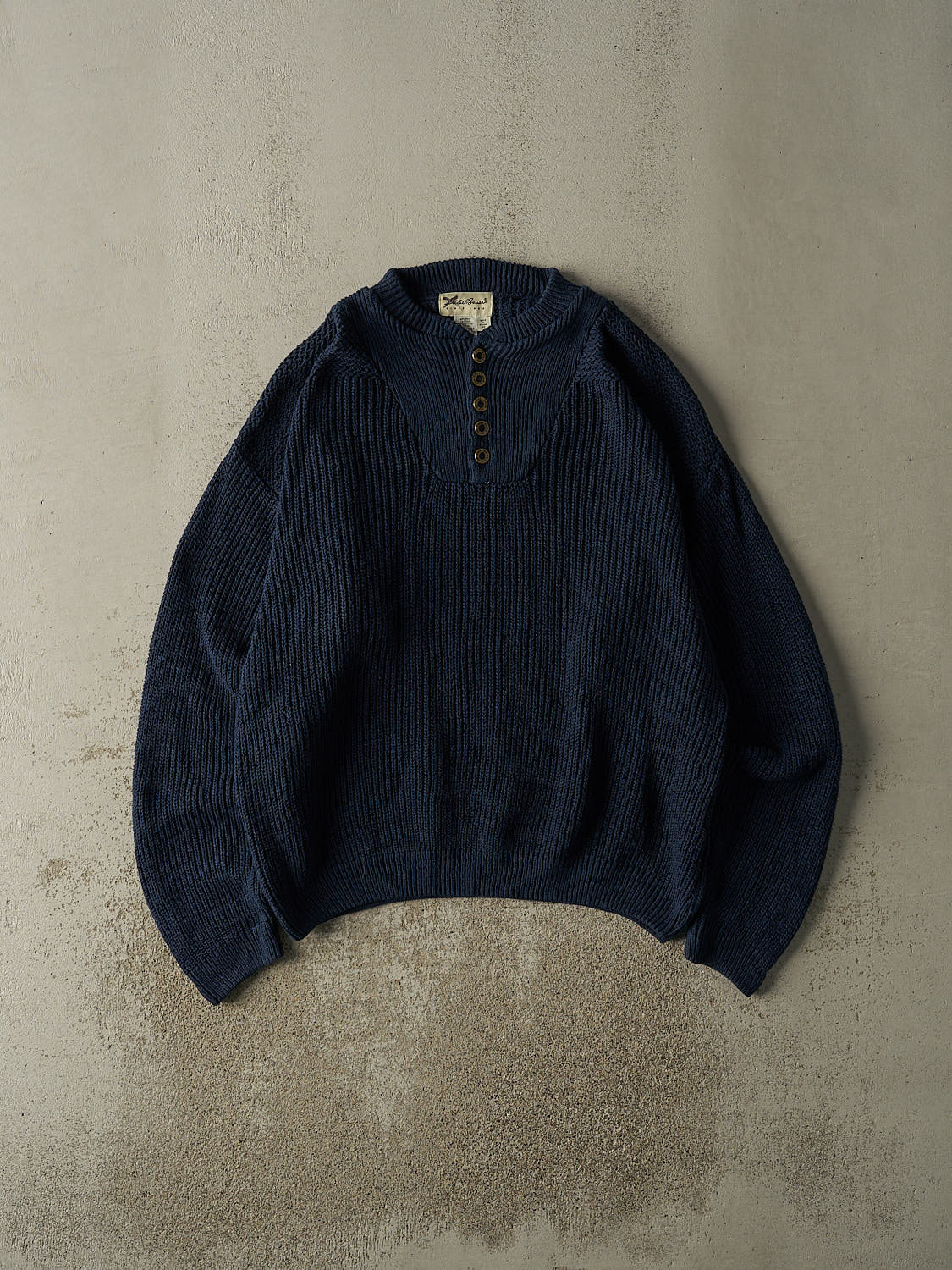 Vintage 90s Navy Blue Eddie Bauer Quarter Button Knit (XL)