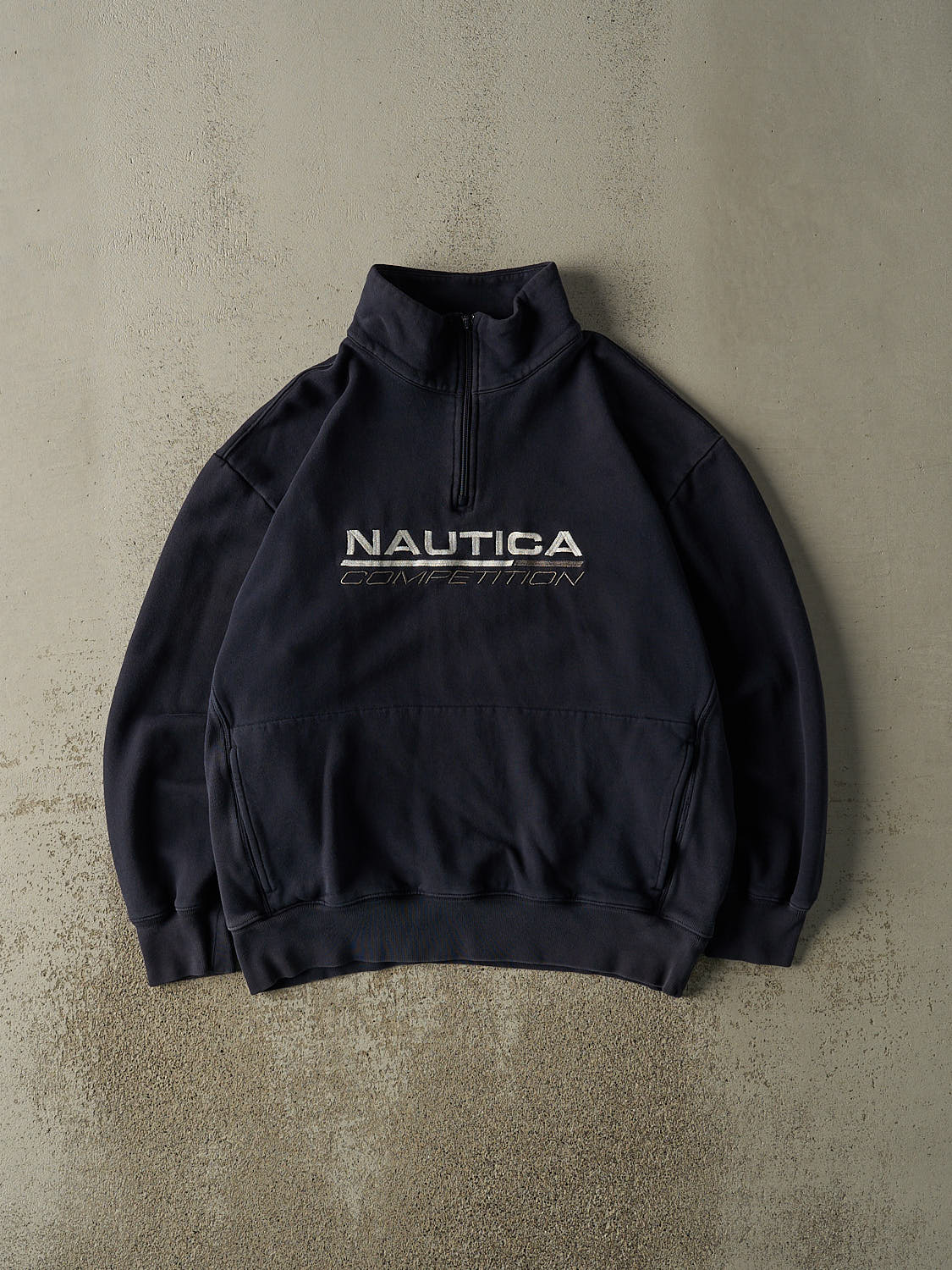 Vintage Y2K Navy Blue Nautica Competition Embroidered Quarter Zip Boxy  Sweater (L/XL)